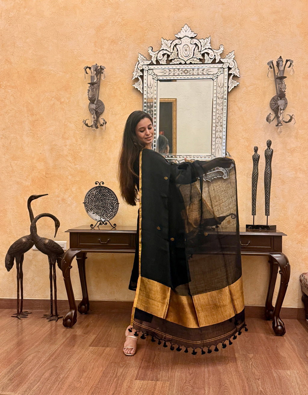 Prakriti Black Jamdani Unstitched Fabric Set