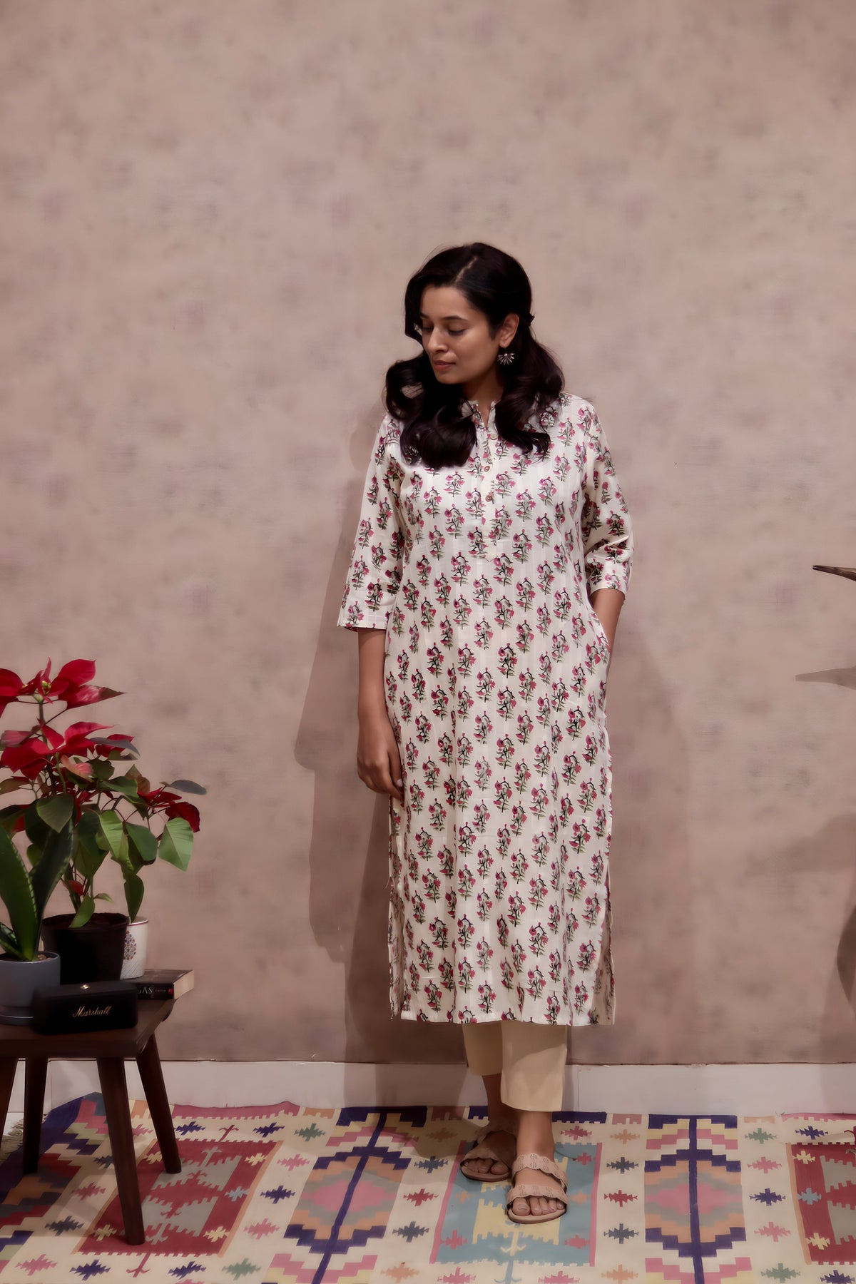 Pink Floral Cotton Kurti | Pure Cotton | KanthaIndia