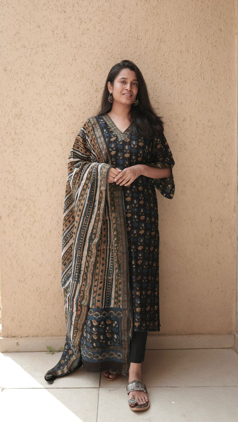 Maheshwari Silk Ajrakh 2 pc set (Kurta & Dupatta)