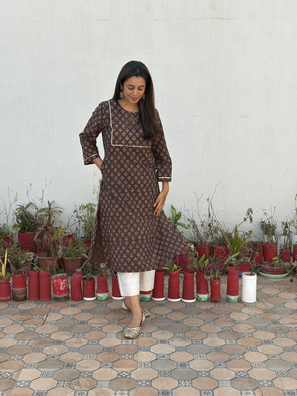 Prithvi Ajrakh Hand Block Printed Cotton Kurta | Earthy Brown | KanthaIndia