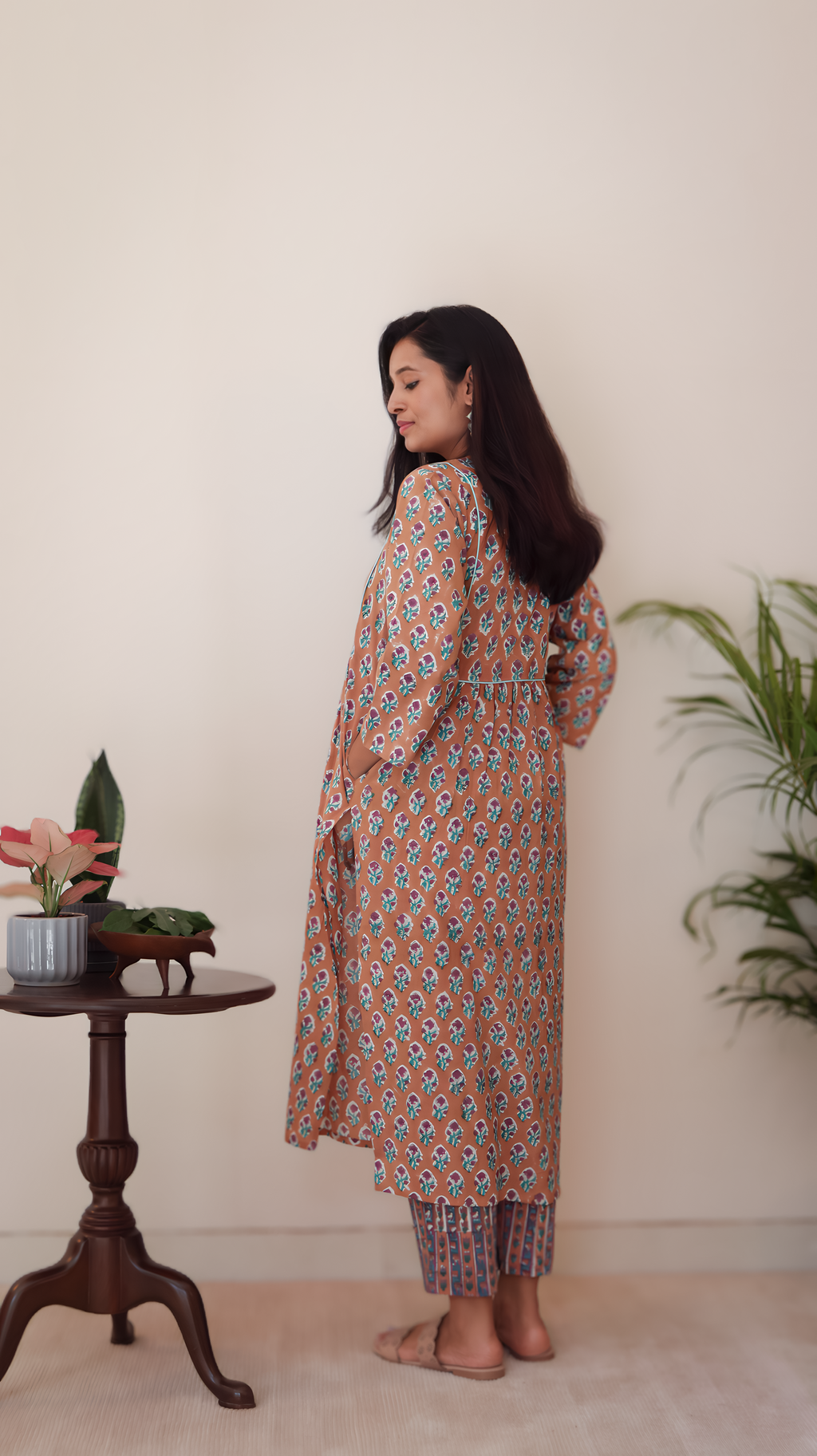 Beige Hand Block Printed Cotton Kurta Set | Clearance Sale | KanthaIndia