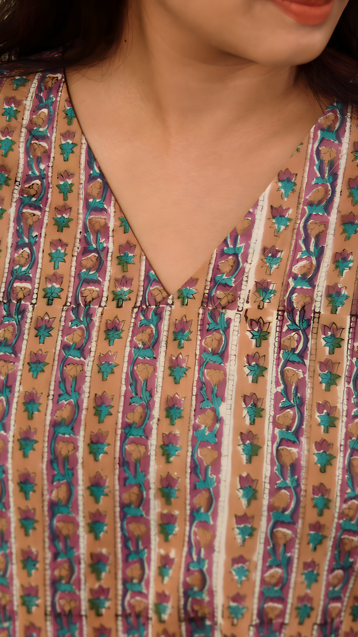 Cotton Hand Block Printed Kurta - Beige