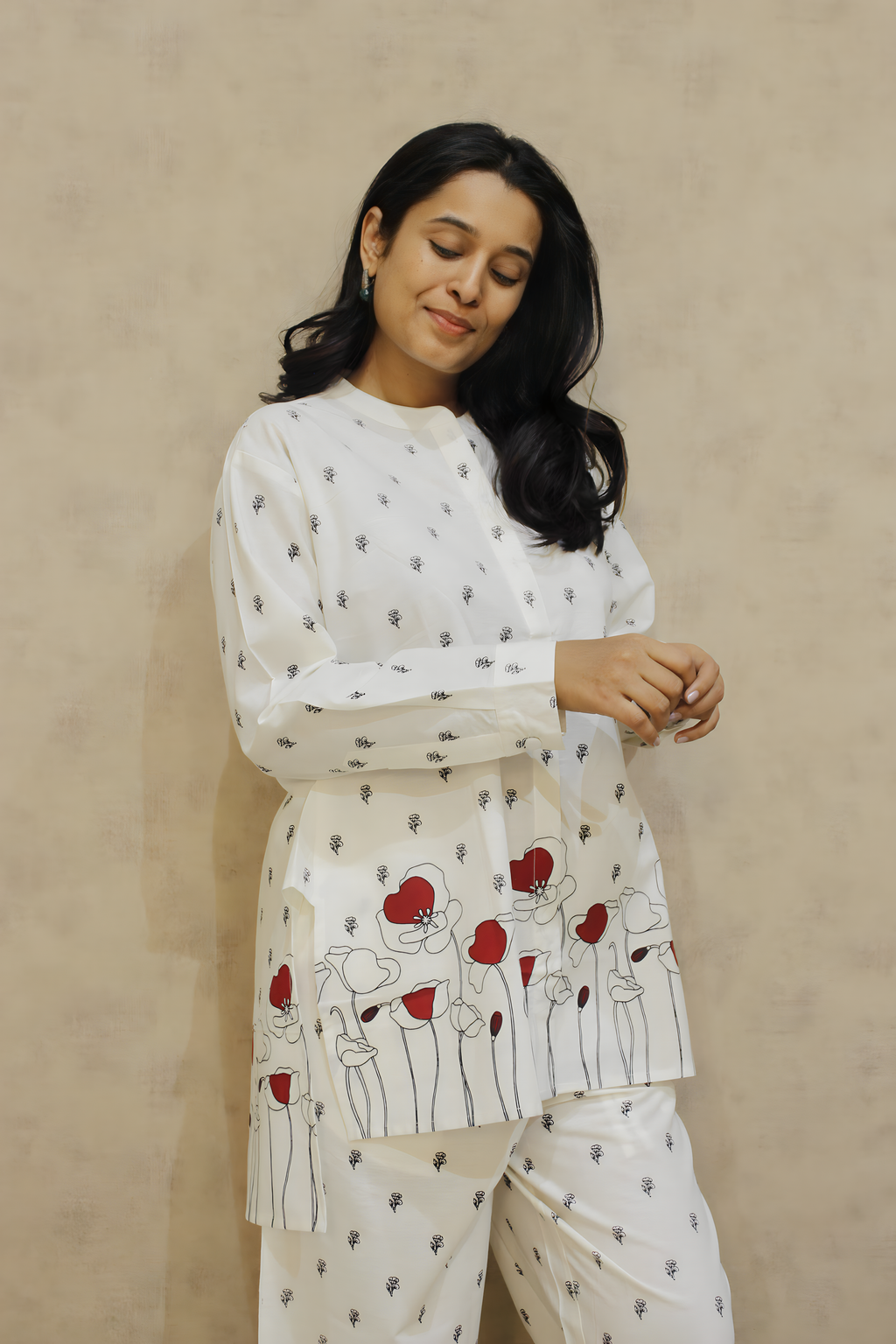 Willow Lily Floral Cotton Co-ord Set | Asymmetric Top | KanthaIndia