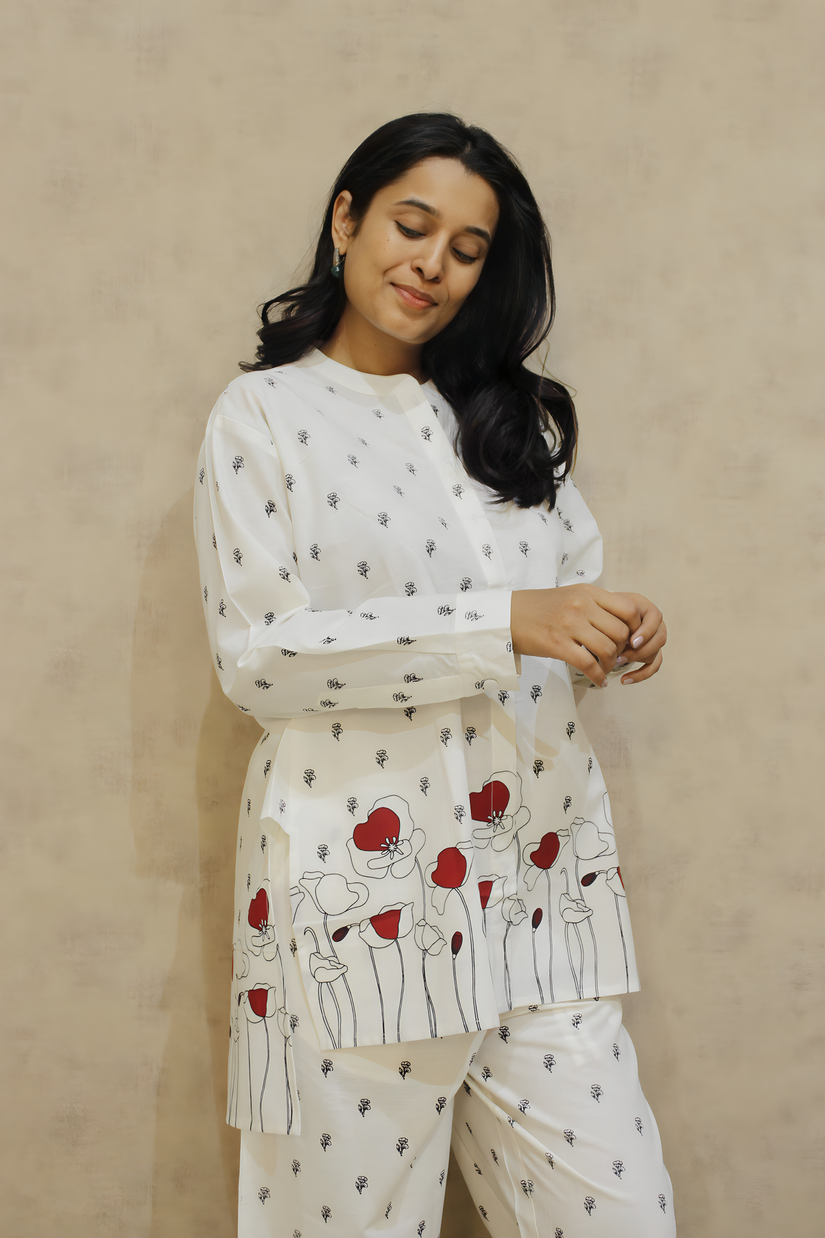 Willow Lily Floral Cotton Co-ord Set | Asymmetric Top | KanthaIndia