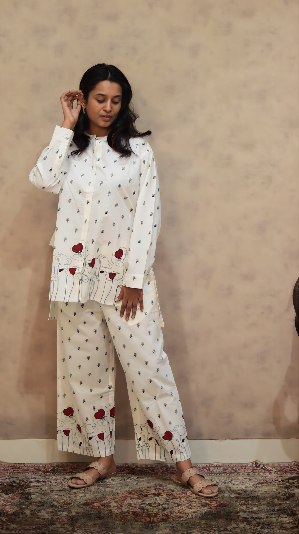 Willow Lily Floral Cotton Co-ord Set | Asymmetric Top | KanthaIndia