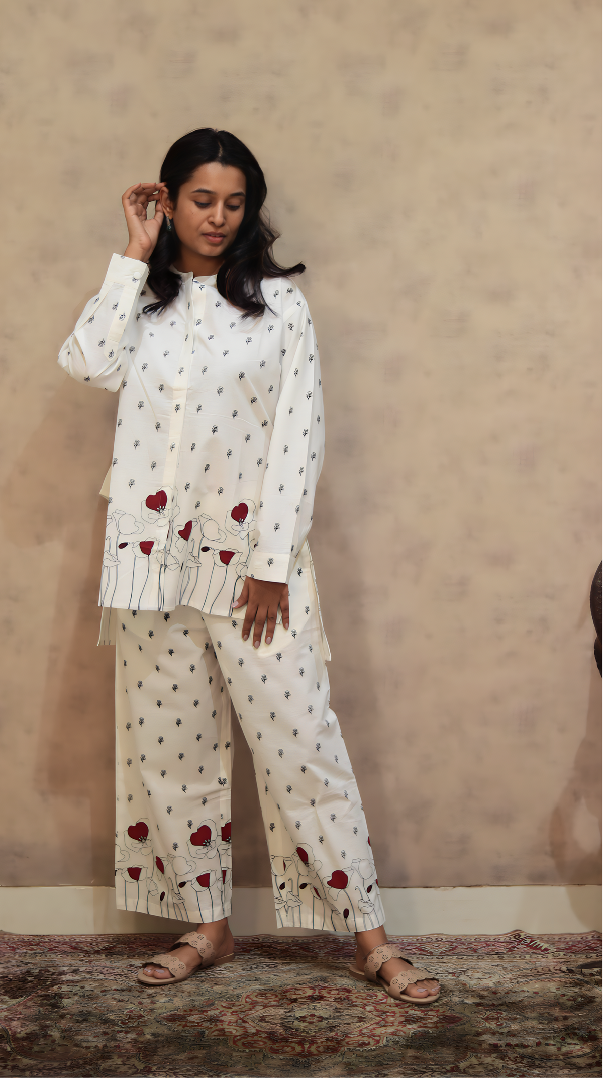 Willow Lily Floral Cotton Co-ord Set | Asymmetric Top | KanthaIndia