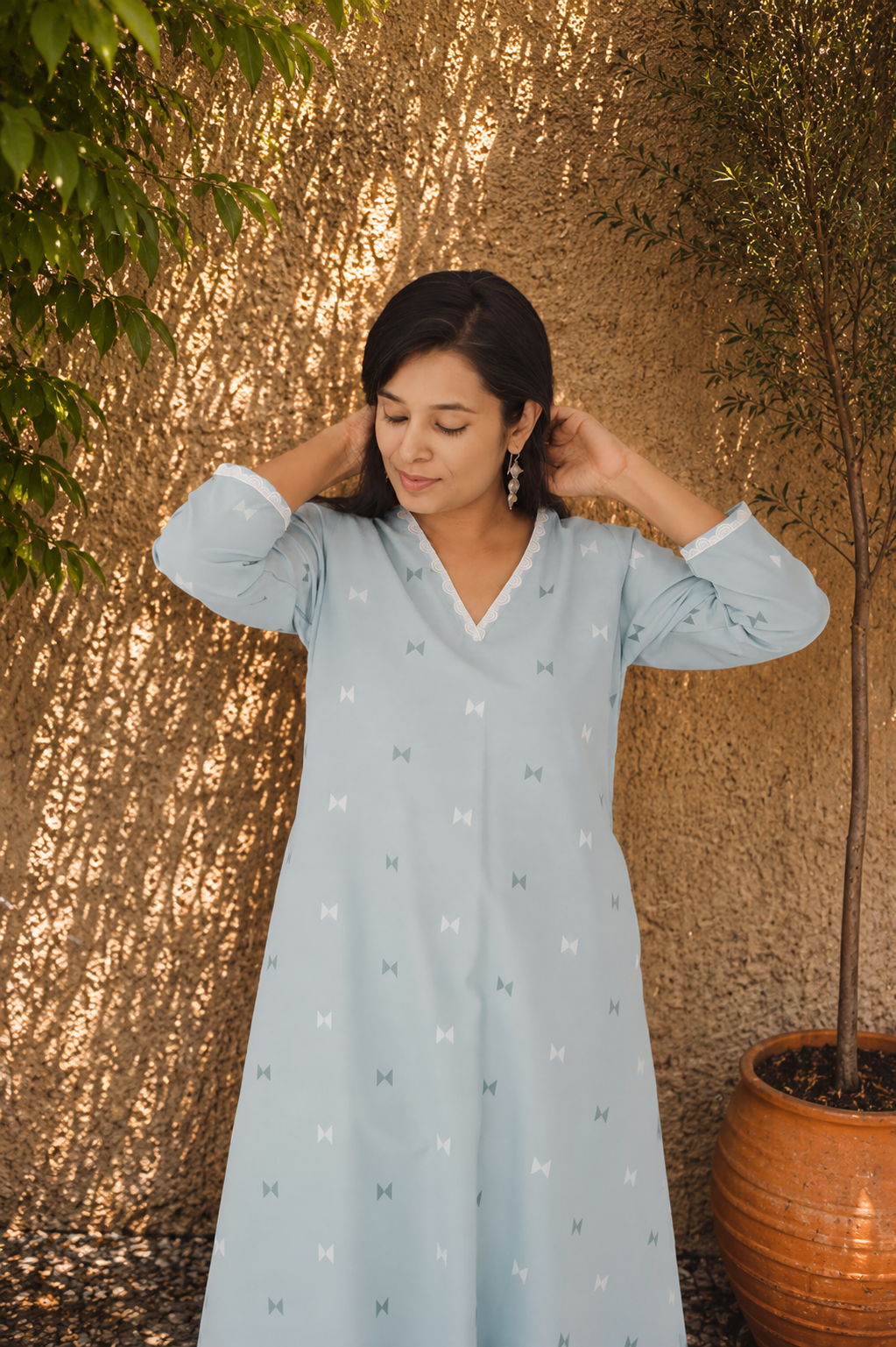 Sky Blue Handloom Cotton Kurta Pant Set | Woven Co-ord | KanthaIndia