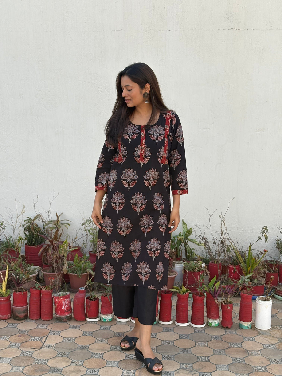 Shakti Ajrakh Hand Block Printed Cotton Kurta | Red | KanthaIndia