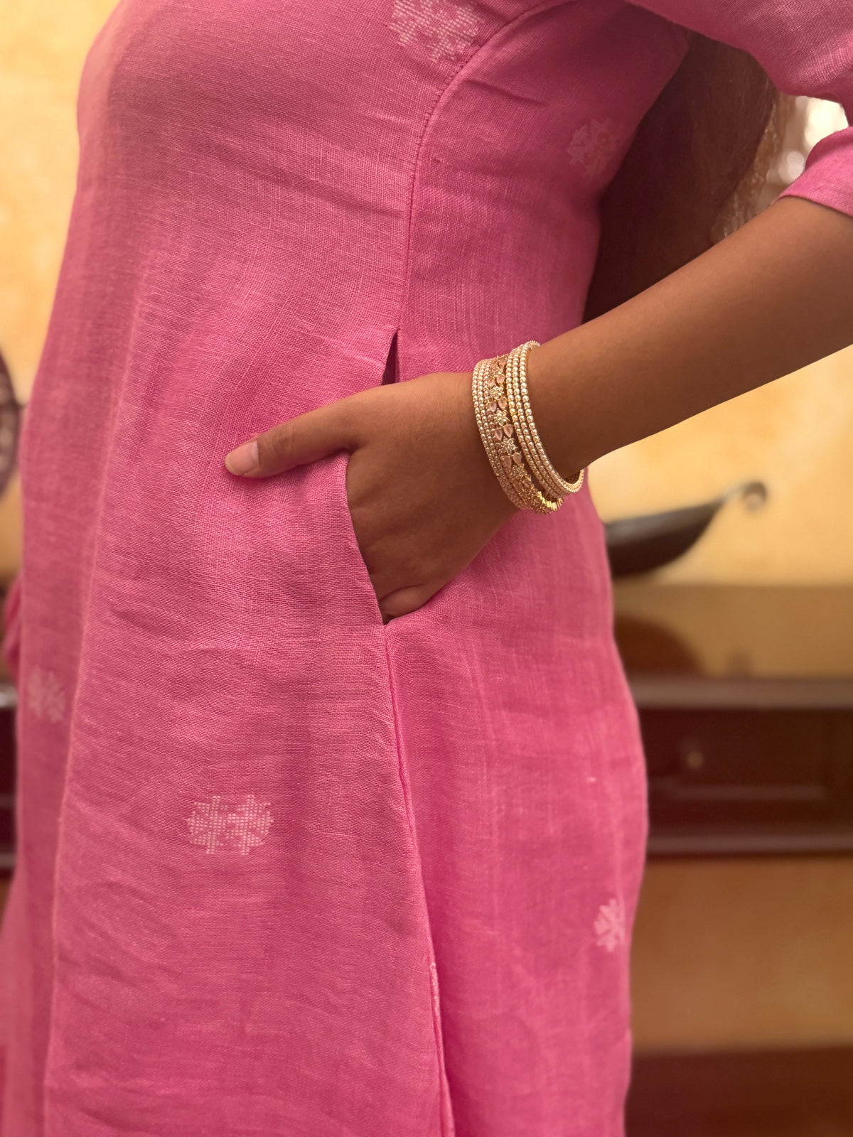 Rose Pink Jamdani Unstitched Fabric Set