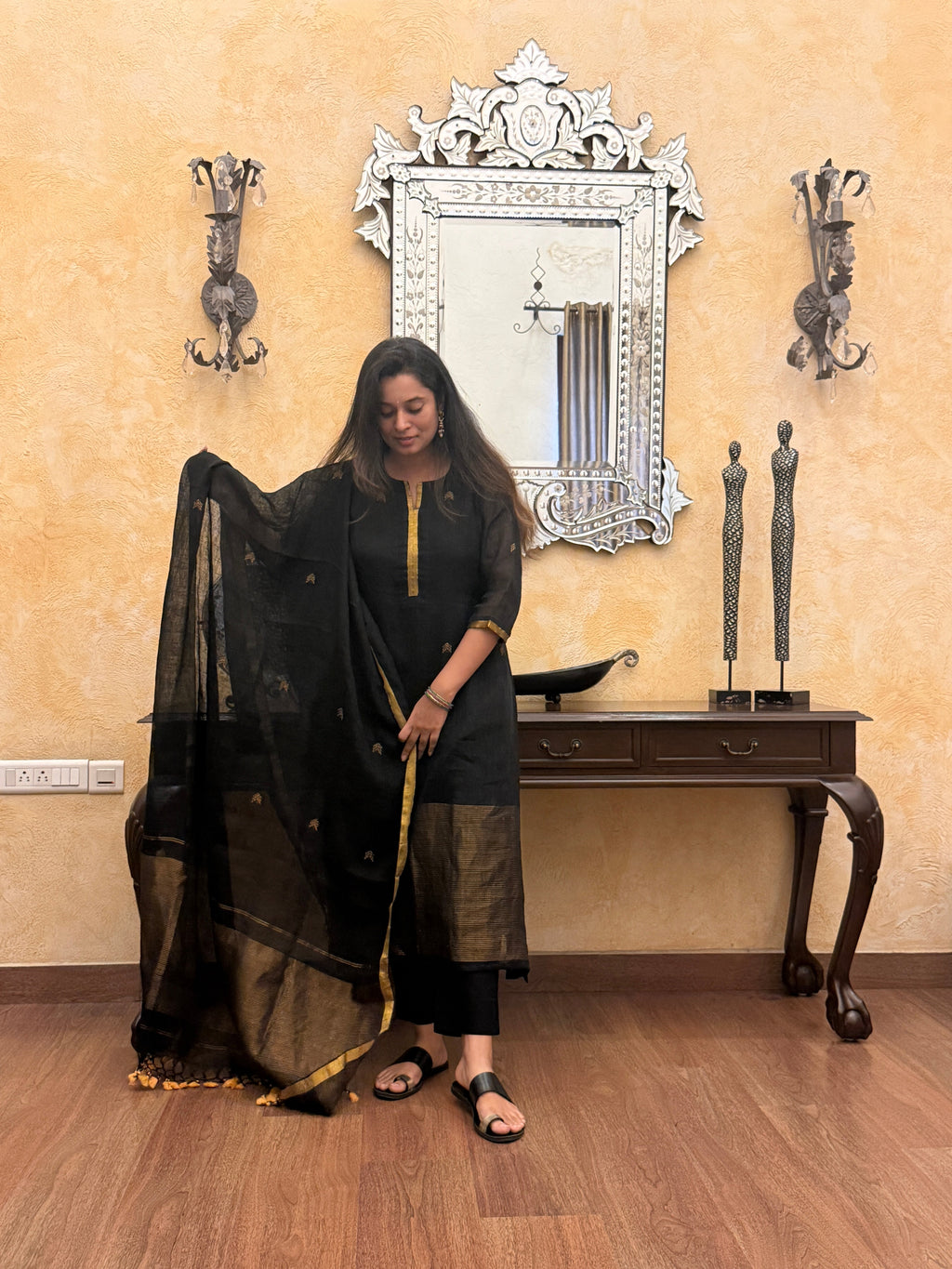 Black Noon Jamdani Linen Suit Set