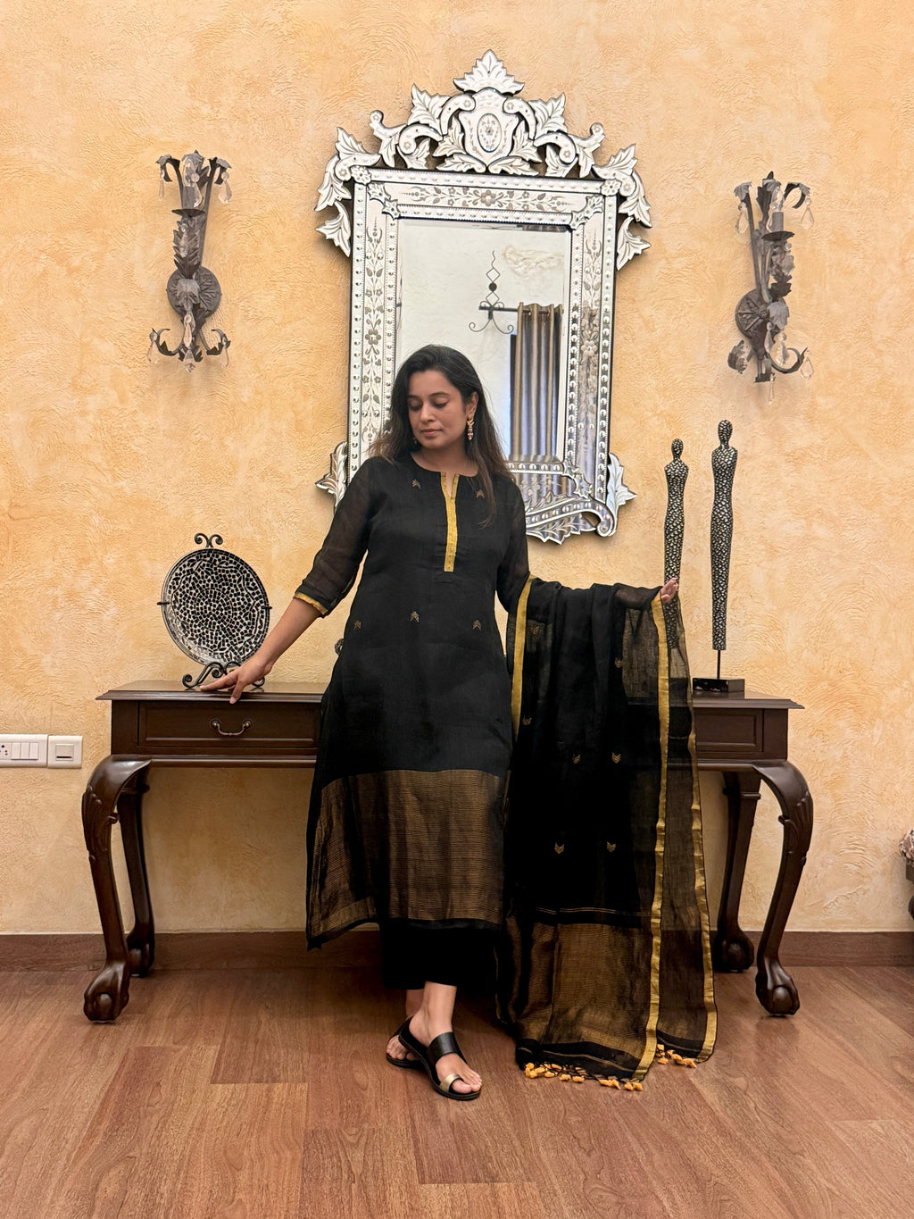 Black Noon Jamdani Linen Suit Set