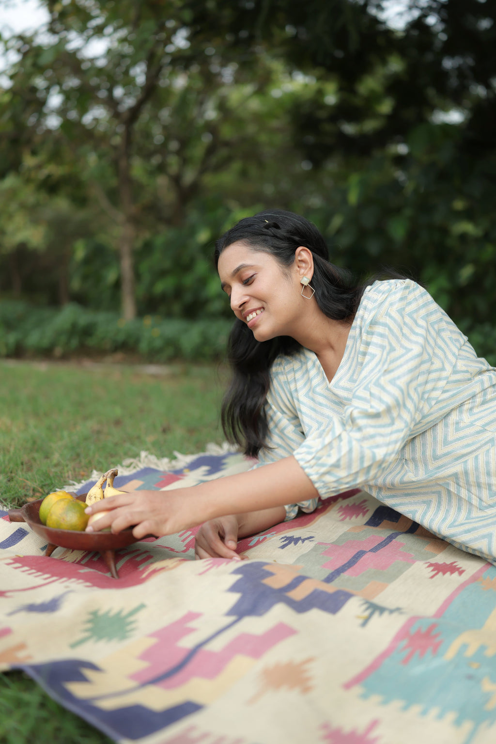 Olivia Hand Block Printed Cotton Midi Dress | Floral | KanthaIndia