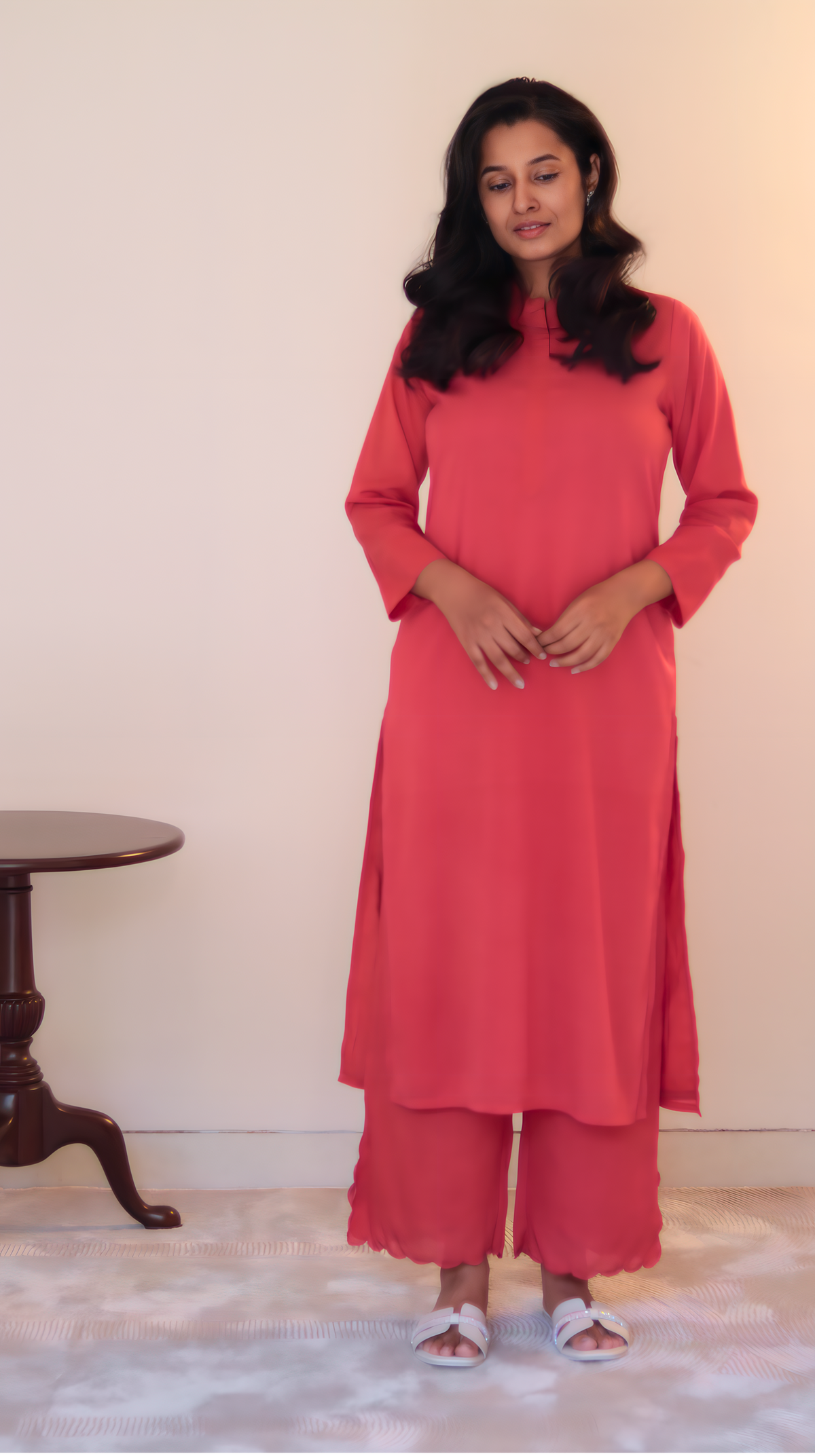 Cinnamon Red Crepe Kurta Pant Set | Clearance Sale | KanthaIndia