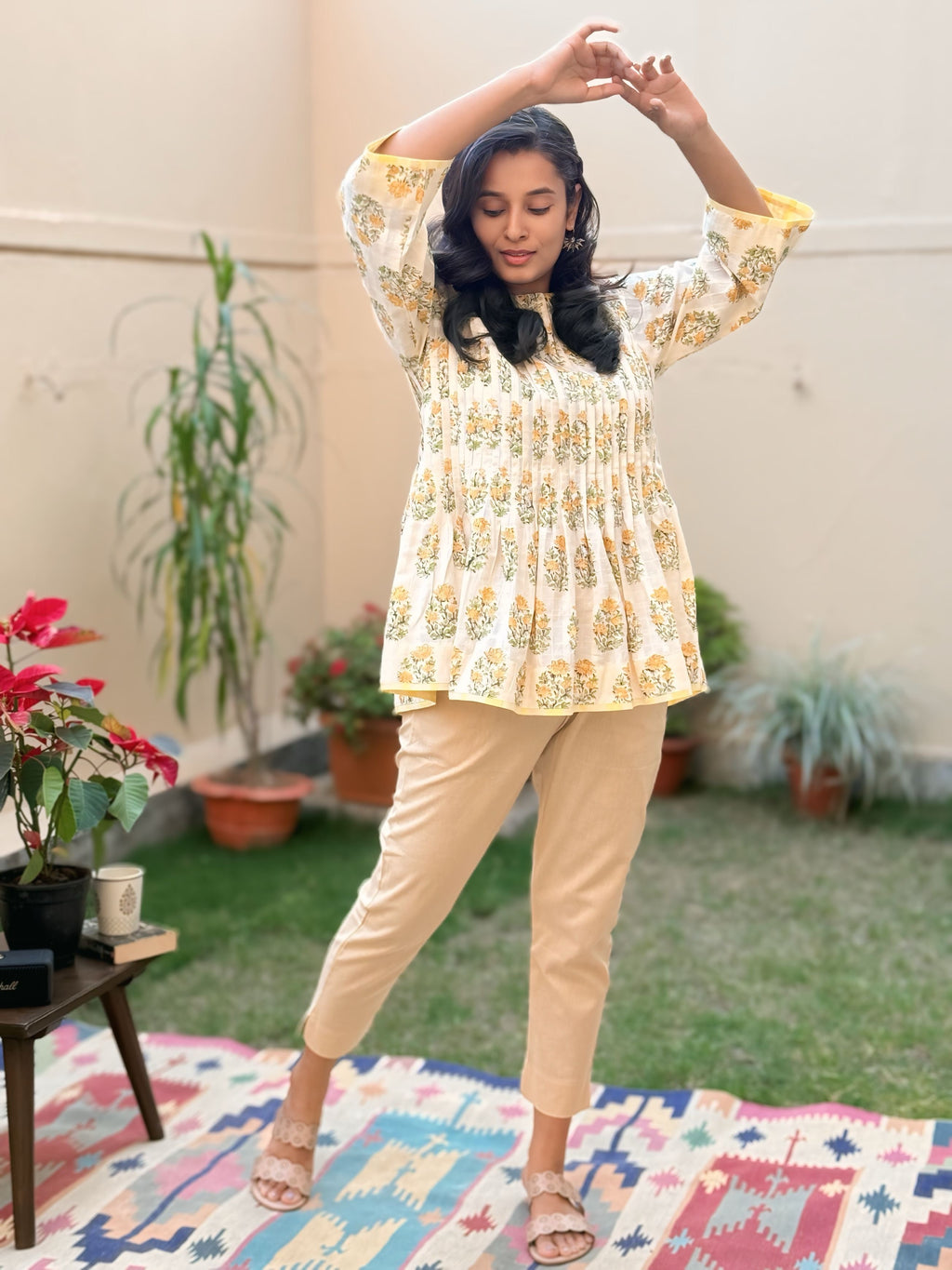 Bloom Hand Block Printed Cotton Short Top | KanthaIndia