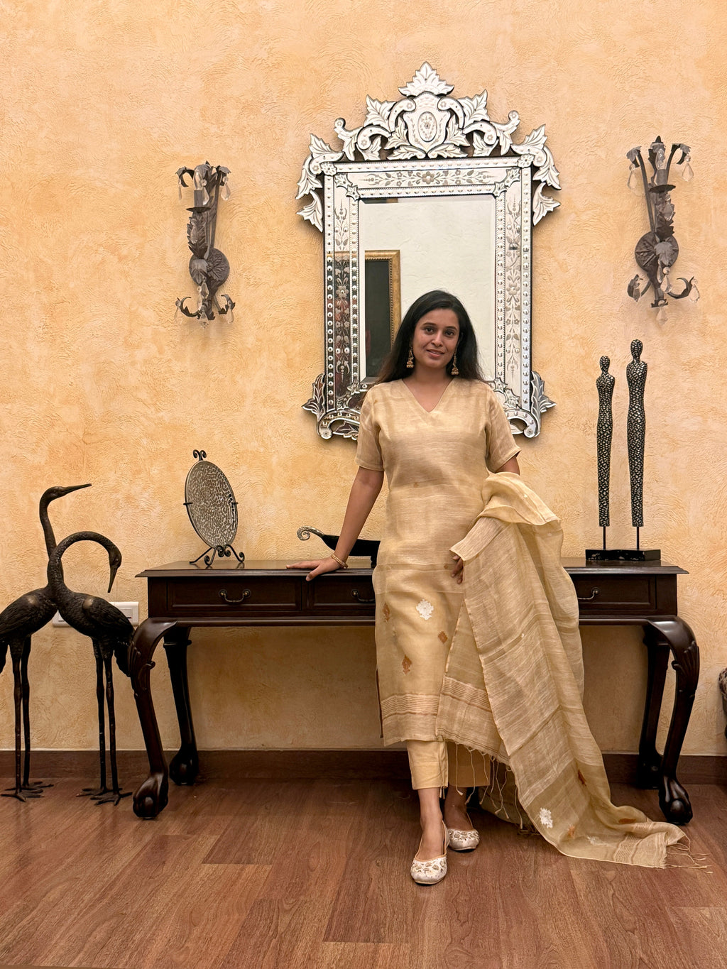 Ananta Beige Jamdani Unstitched Fabric Set