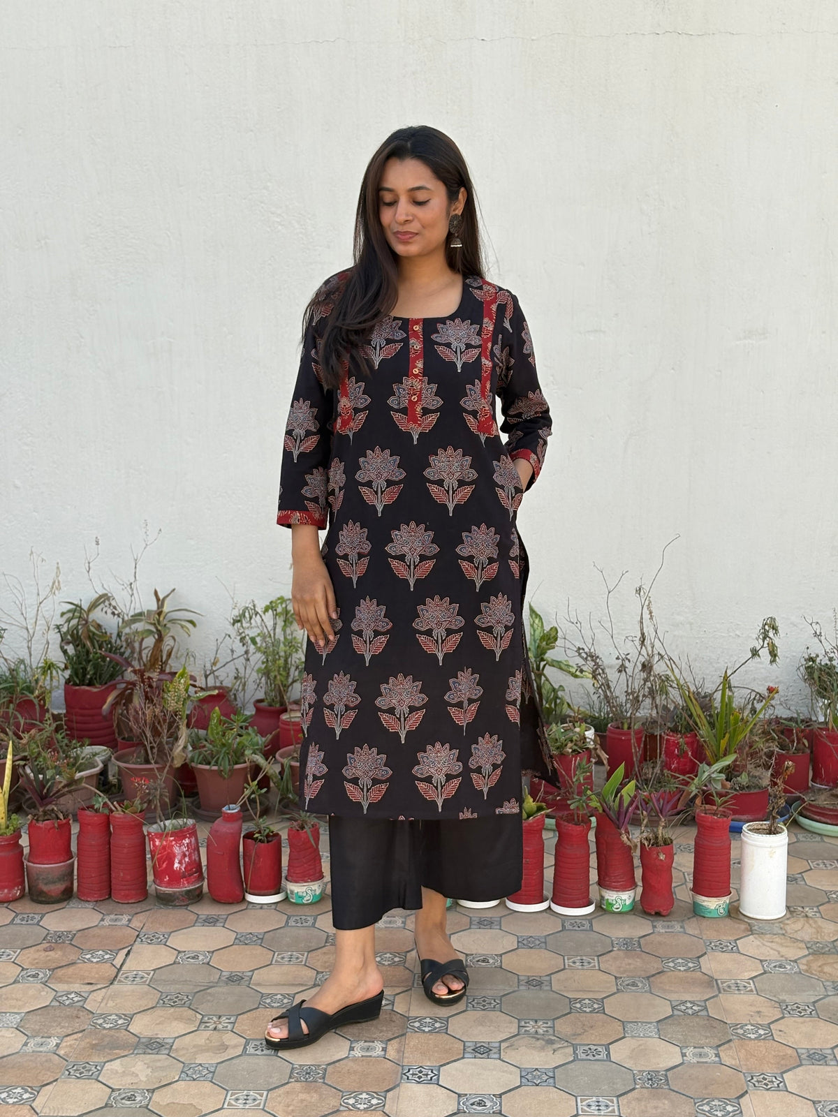 Shakti Ajrakh Hand Block Printed Cotton Kurta | Red | KanthaIndia
