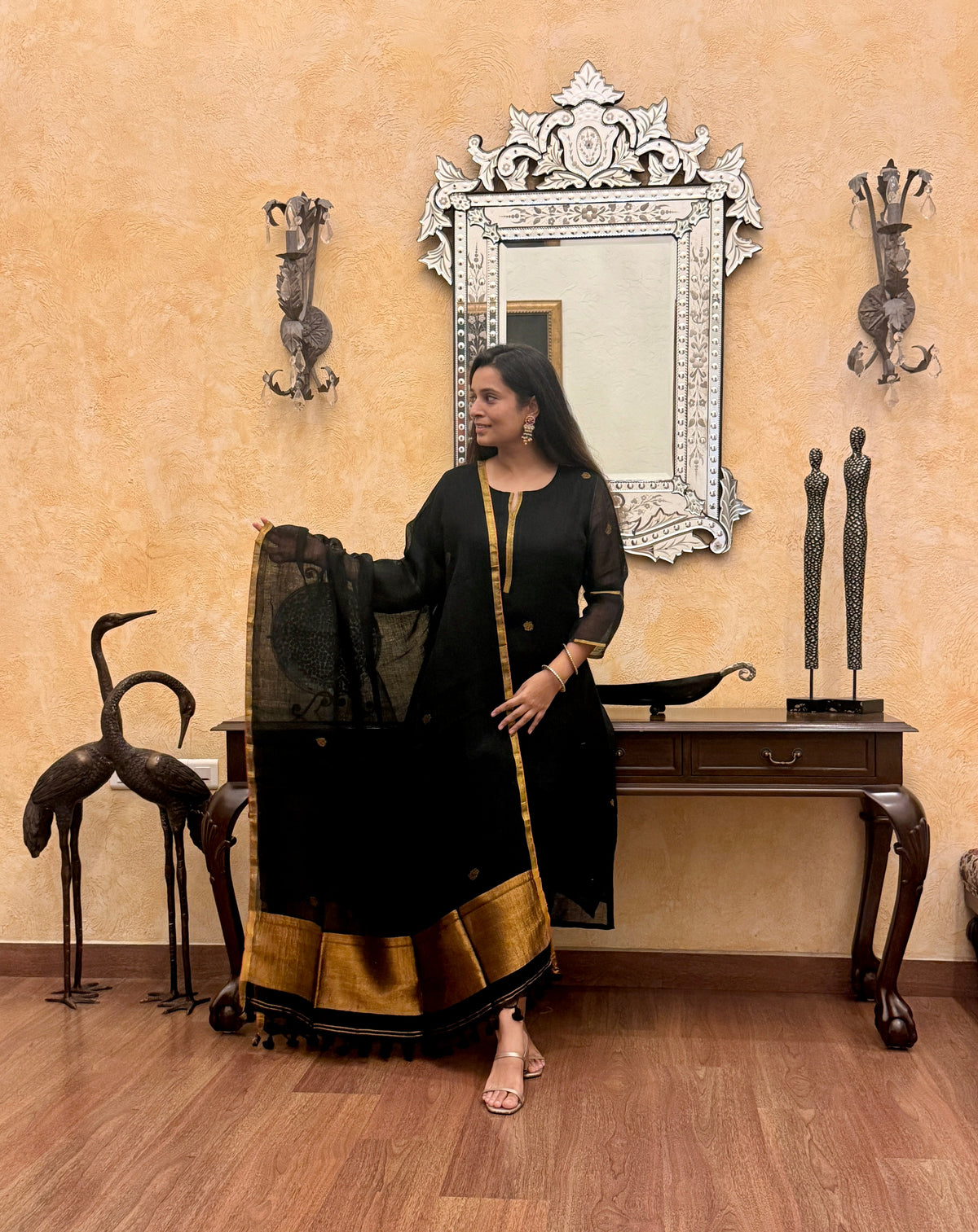 Prakriti Black Jamdani Unstitched Fabric Set