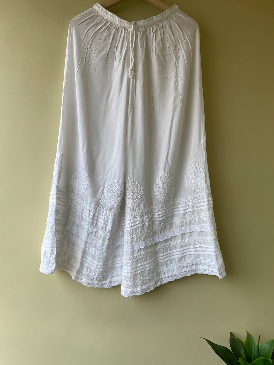 Solid White Embroidered Palazzo Pant