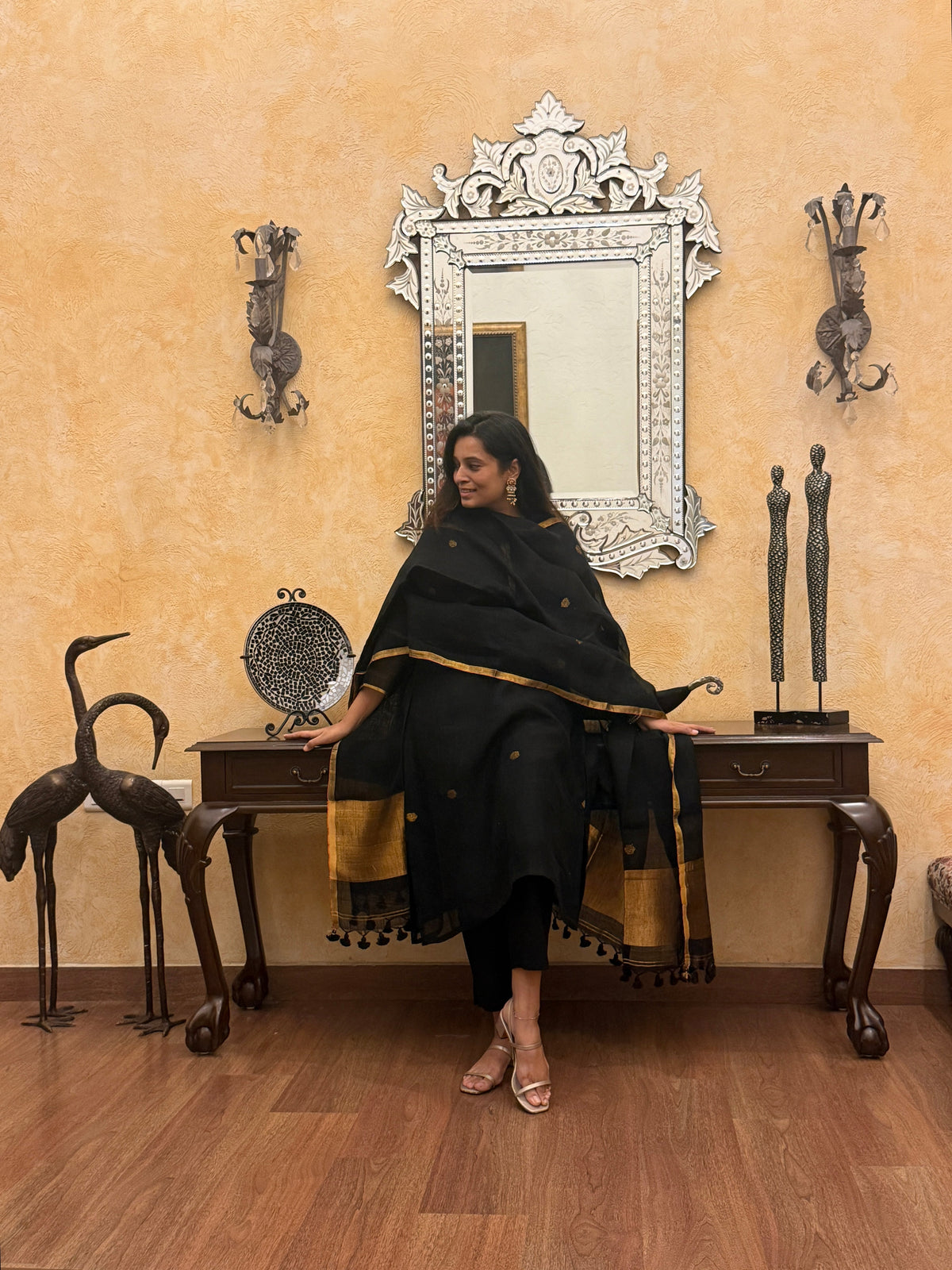 Prakriti Black Jamdani Unstitched Fabric Set