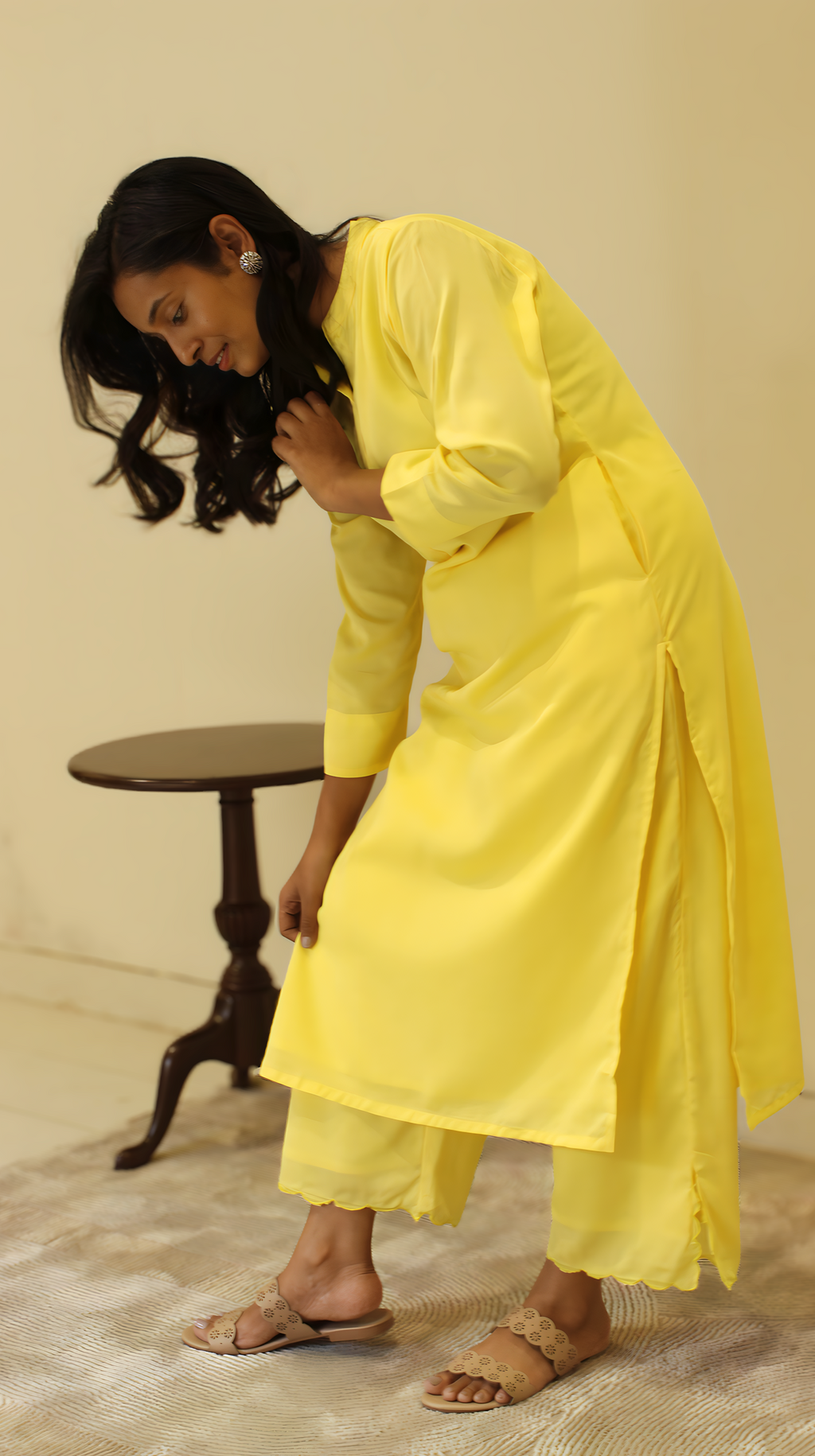 Neon Lime Yellow Crepe Kurta Pant Set | Clearance Sale | KanthaIndia