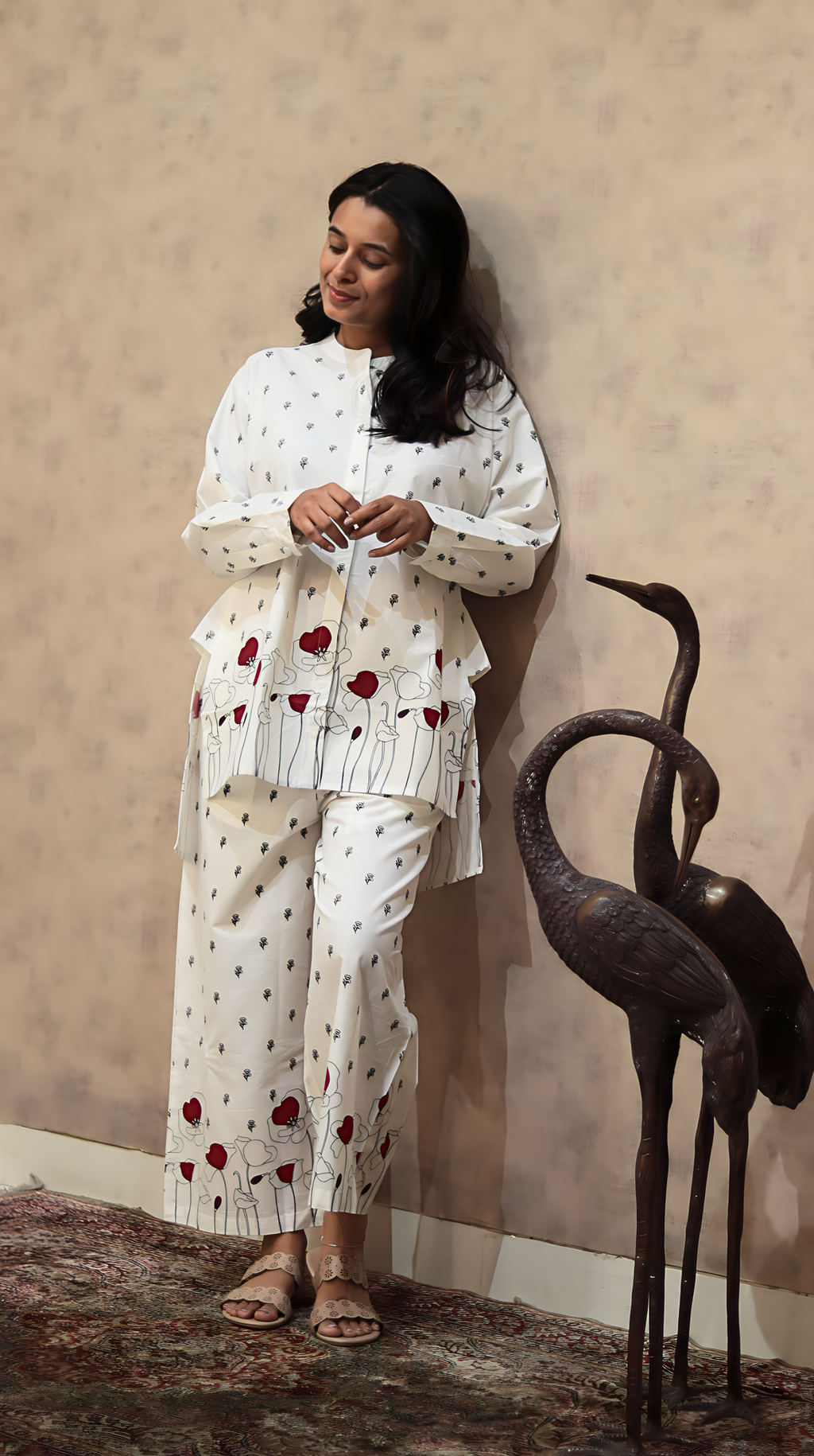 Willow Lily Floral Cotton Co-ord Set | Asymmetric Top | KanthaIndia