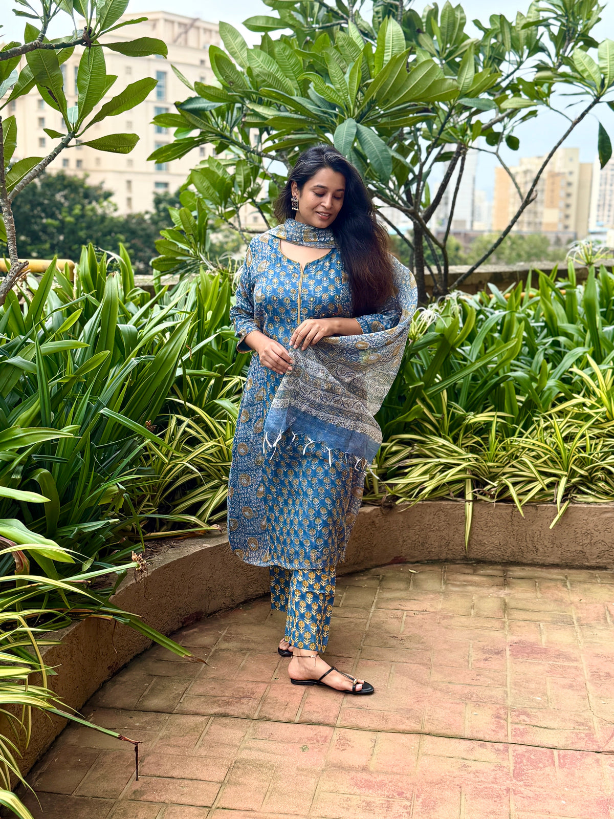 Neelaveni Kota Doria Dupatta Suit Set | KanthaIndia