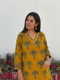 Surya Prabha Ajrakh Hand Block Printed Cotton Kurta | KanthaIndia