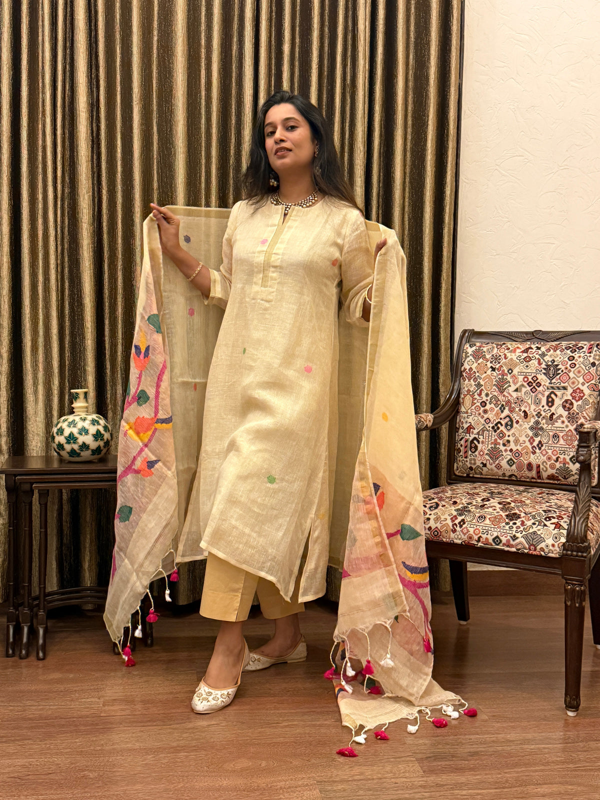 Golden Hour Jamdani Linen Suit Set