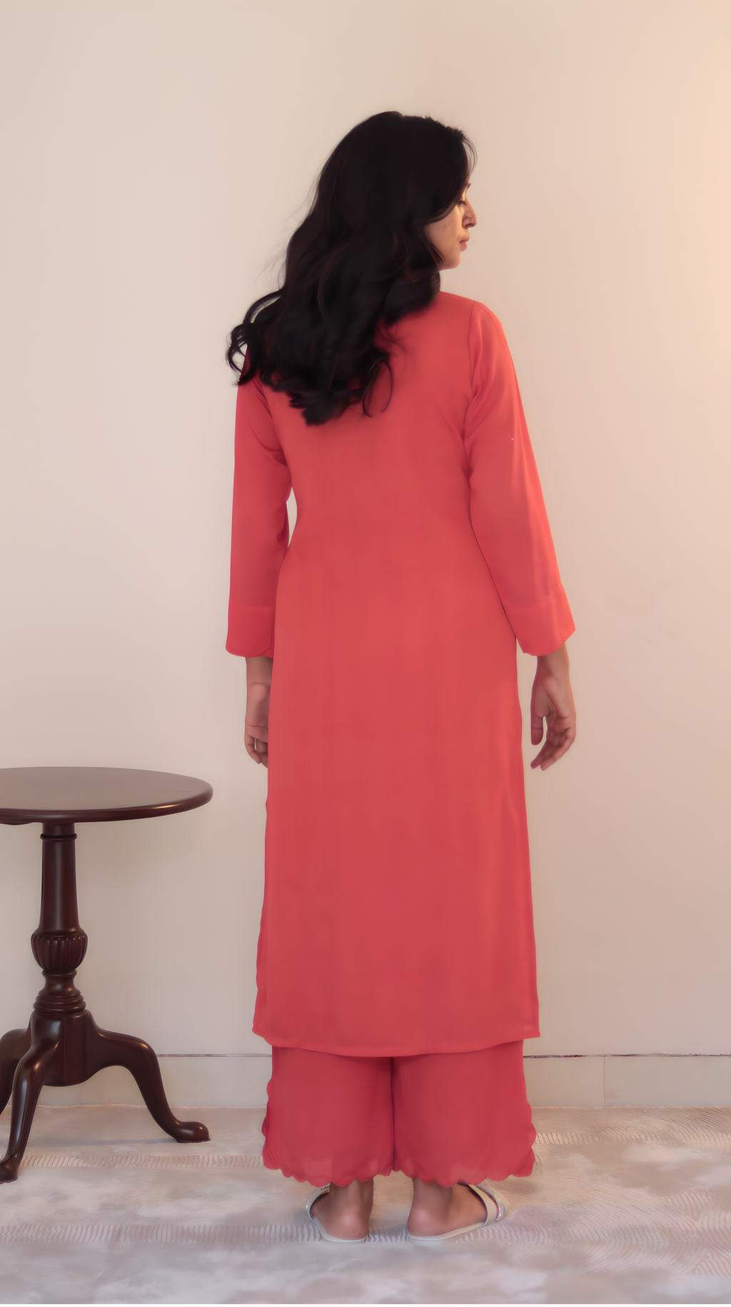 Cinnamon Red Crepe Kurta Pant Set | Clearance Sale | KanthaIndia