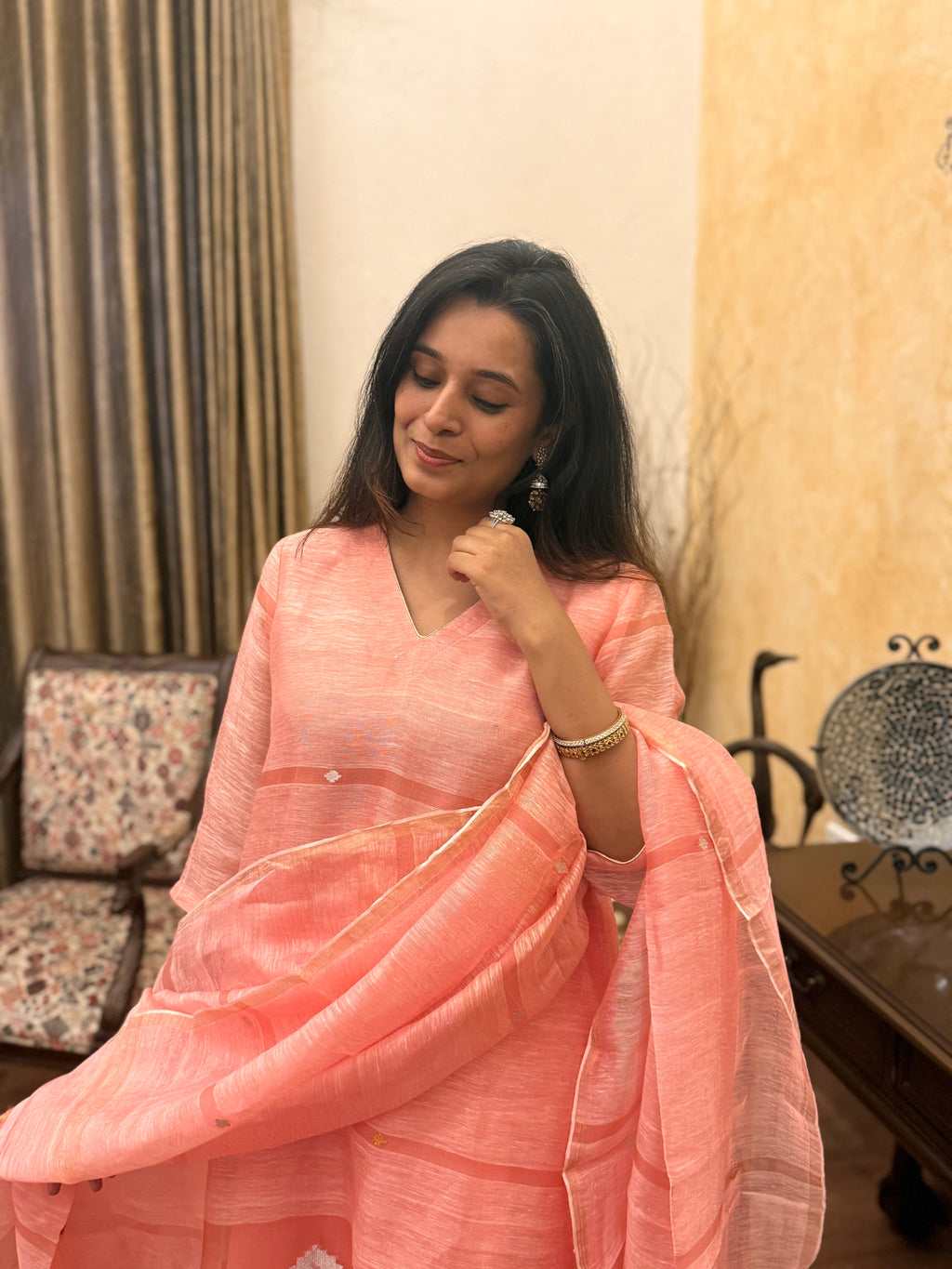 Aarambh Pink Jamdani Unstitched Fabric Set