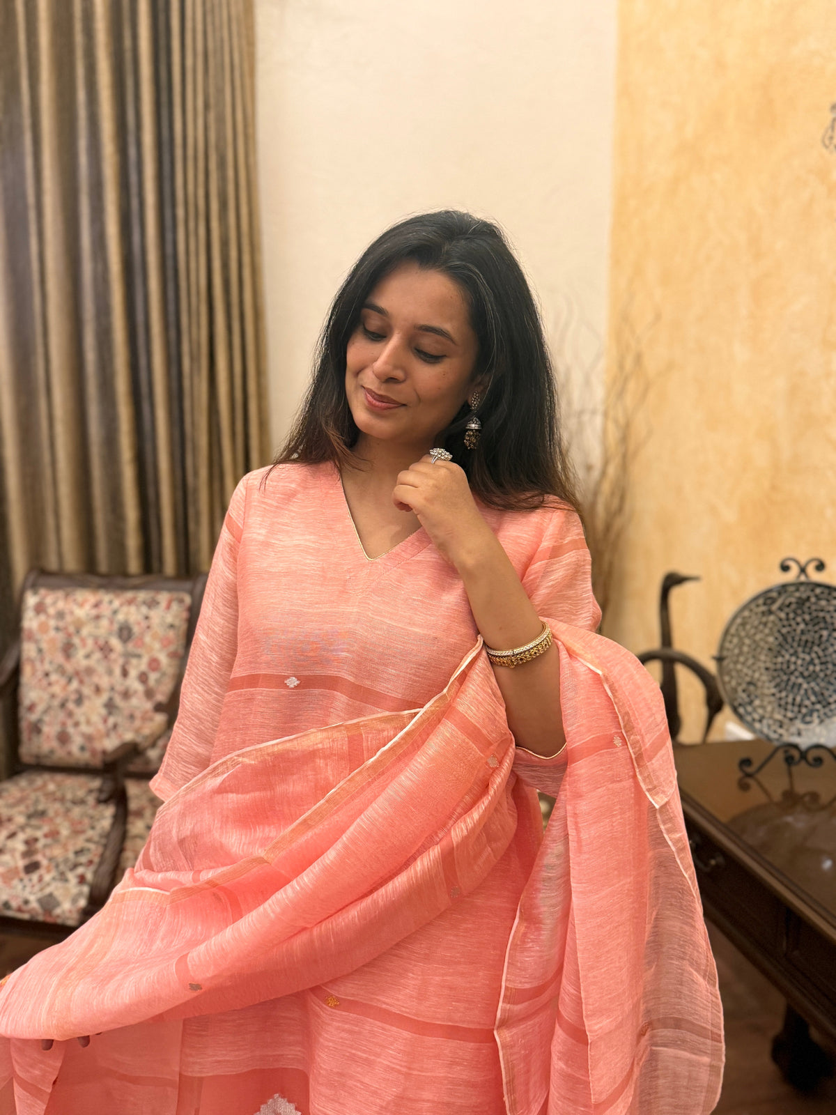 Aarambh Pink Jamdani Unstitched Fabric Set