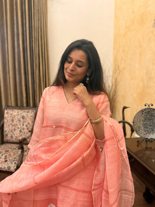 Aarambh Pink Jamdani Unstitched Fabric Set