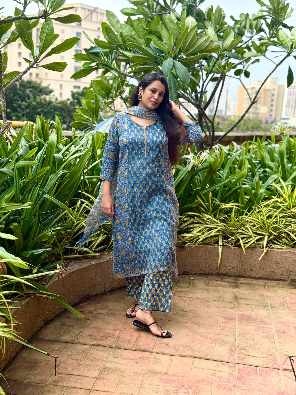 Neelaveni Kota Doria Dupatta Suit Set | KanthaIndia