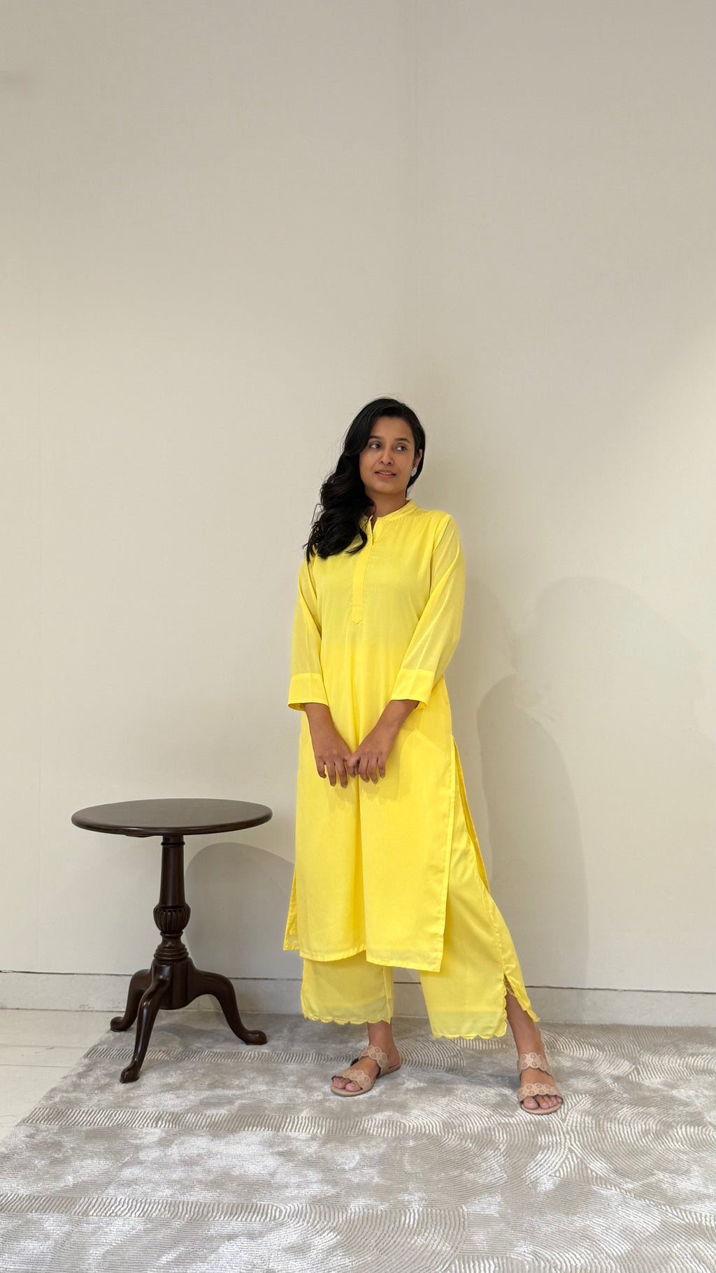Neon Lime Yellow Crepe Kurta Pant Set | Clearance Sale | KanthaIndia