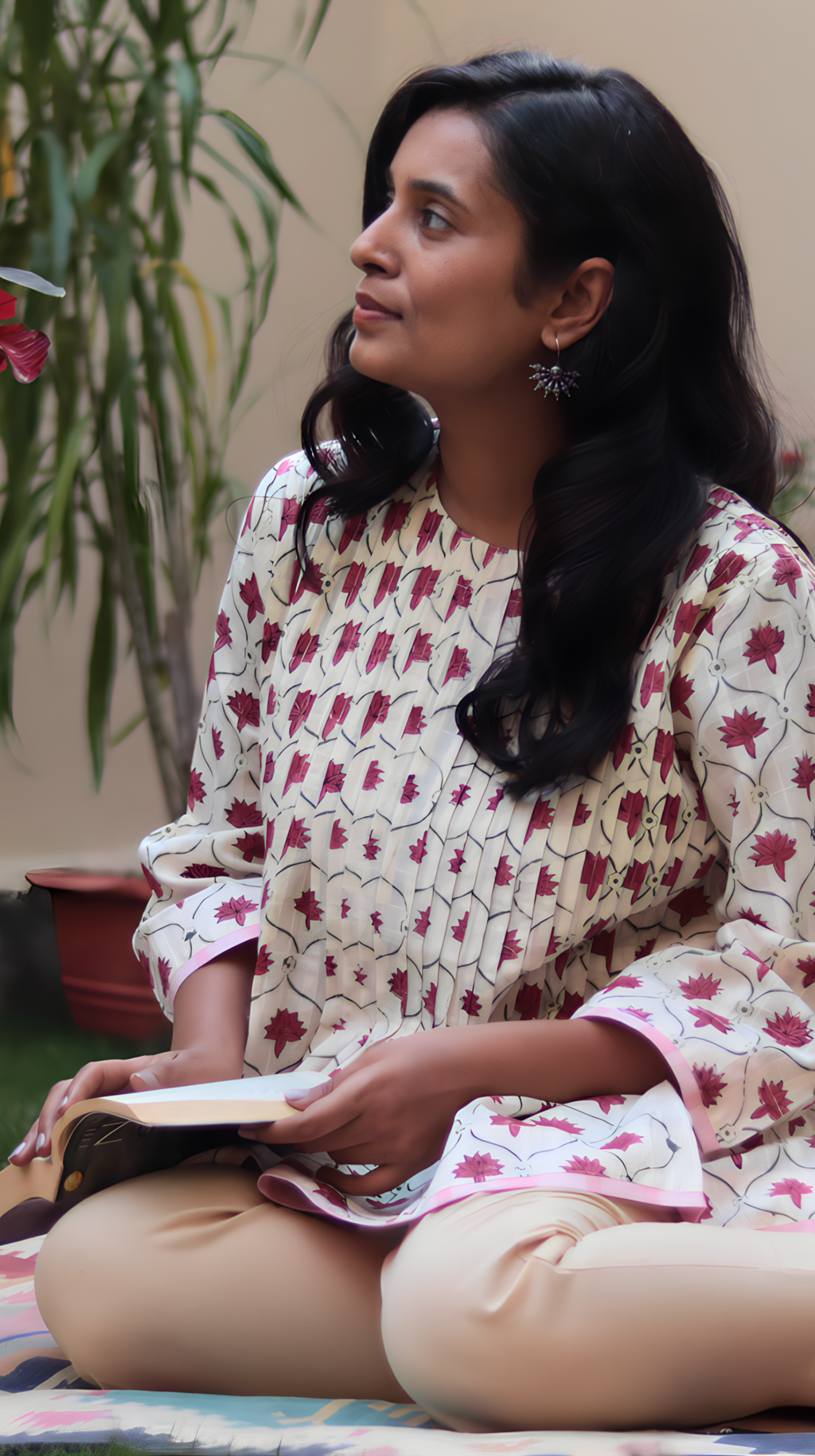 Pink Motif Hand Block Printed Cotton Short Top | KanthaIndia