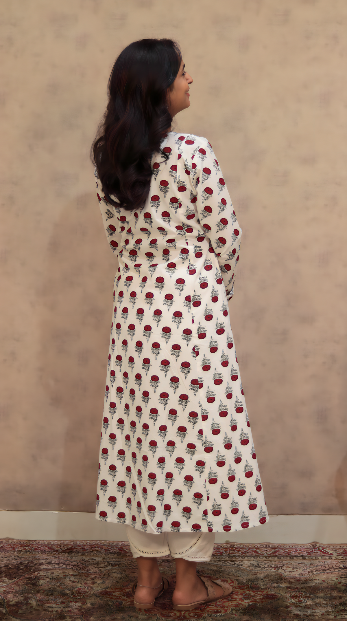 Red Poppy Anarkali Kurti | Pure Cotton | KanthaIndia