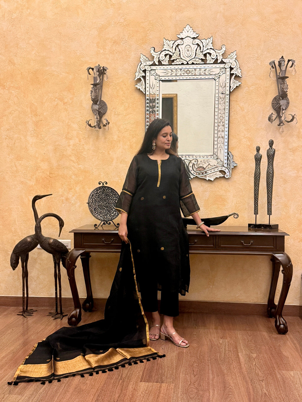 Prakriti Black Jamdani Unstitched Fabric Set