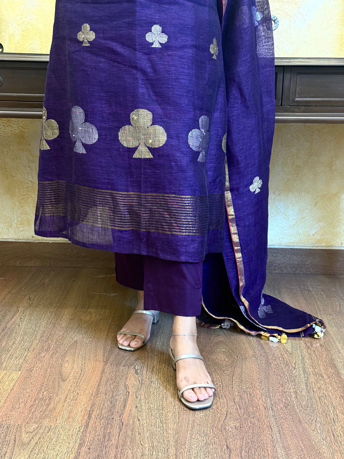 Aroha Purple Jamdani Pan Patta Dupatta Suit Set