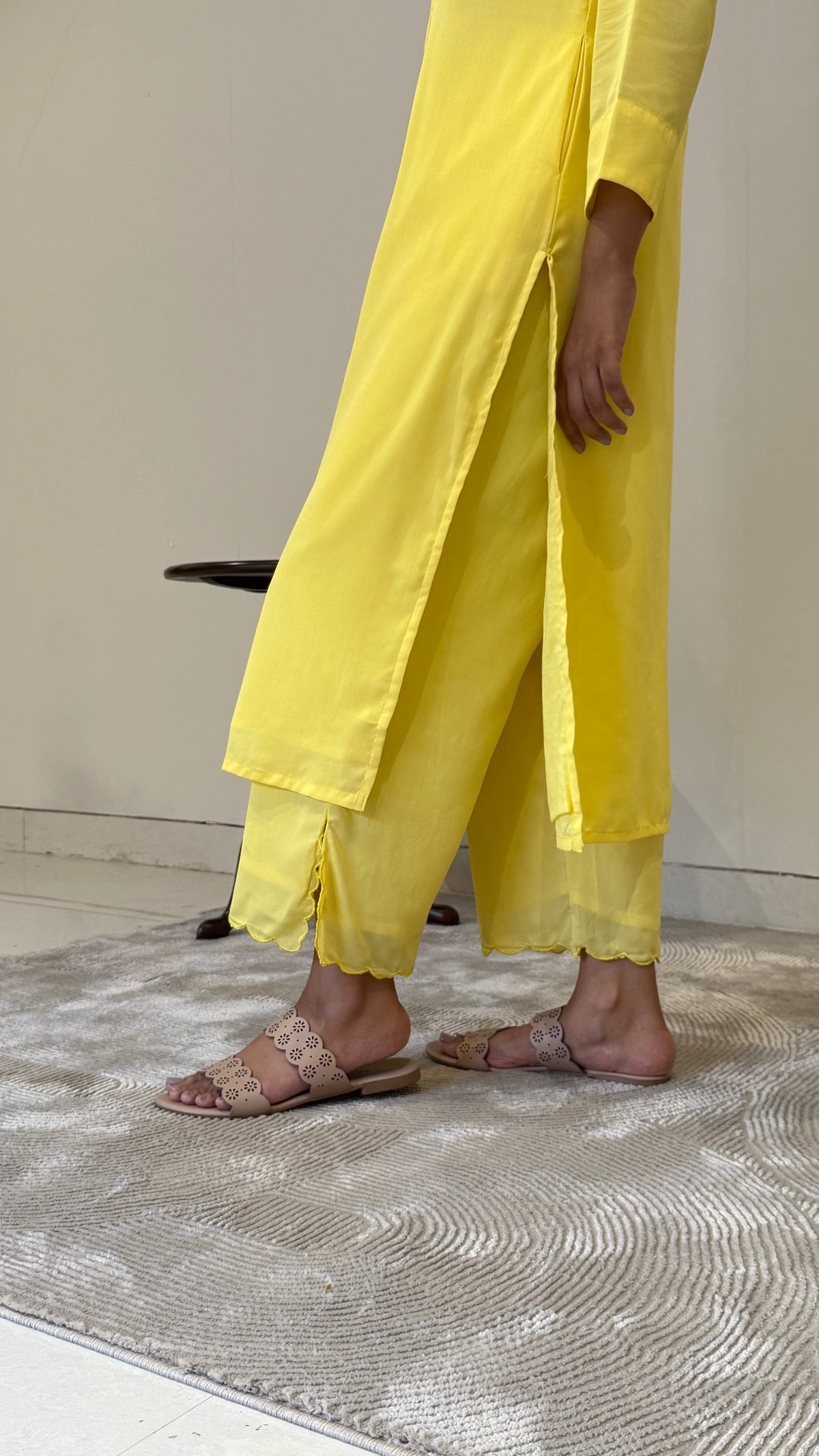 Neon Lime Yellow Crepe Kurta Pant Set | Clearance Sale | KanthaIndia