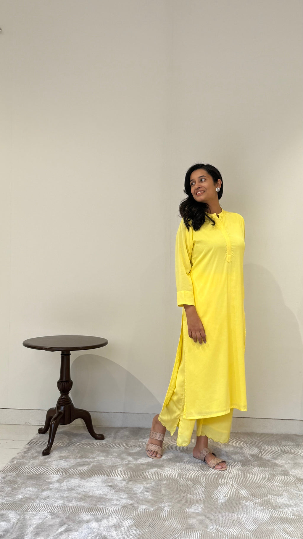 Neon Lime Yellow Crepe Kurta Pant Set | Clearance Sale | KanthaIndia