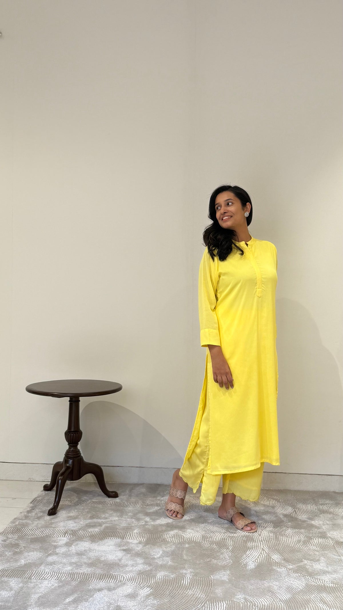 Neon Lime Yellow Crepe Kurta Pant Set | Clearance Sale | KanthaIndia
