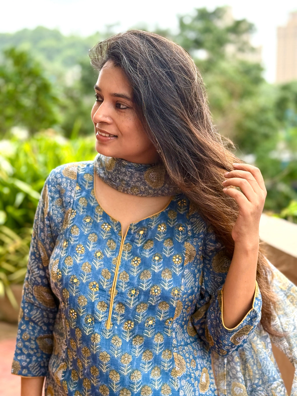 Neelaveni Kota Doria Dupatta Suit Set | KanthaIndia