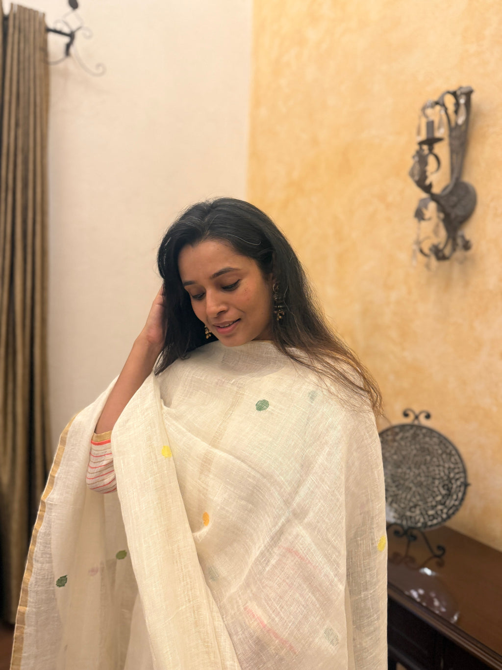 Dhara White Jamdani Paithani Dupatta Suit Set