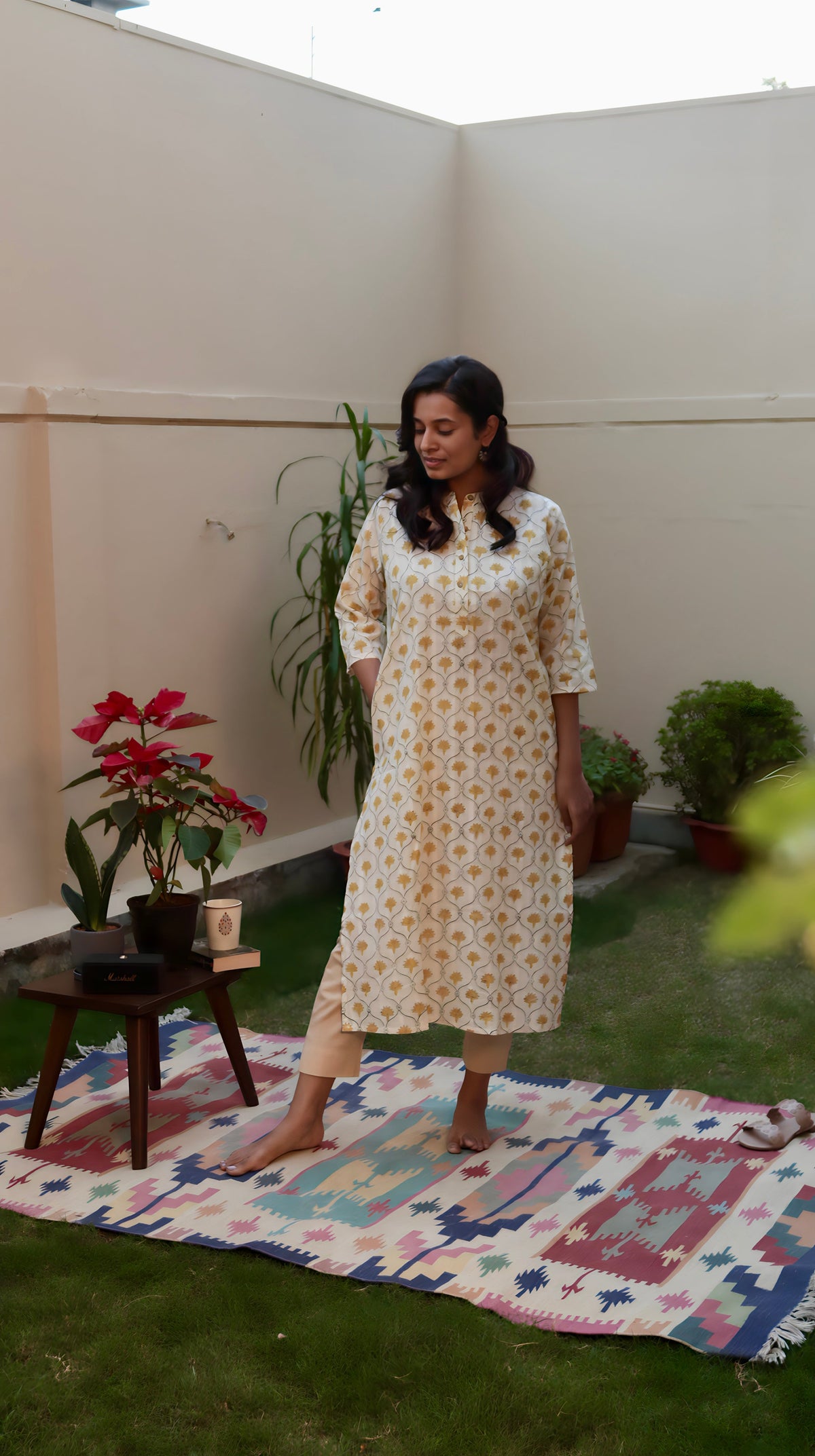 Yellow Floral Cotton Kurti | Pure Cotton | KanthaIndia
