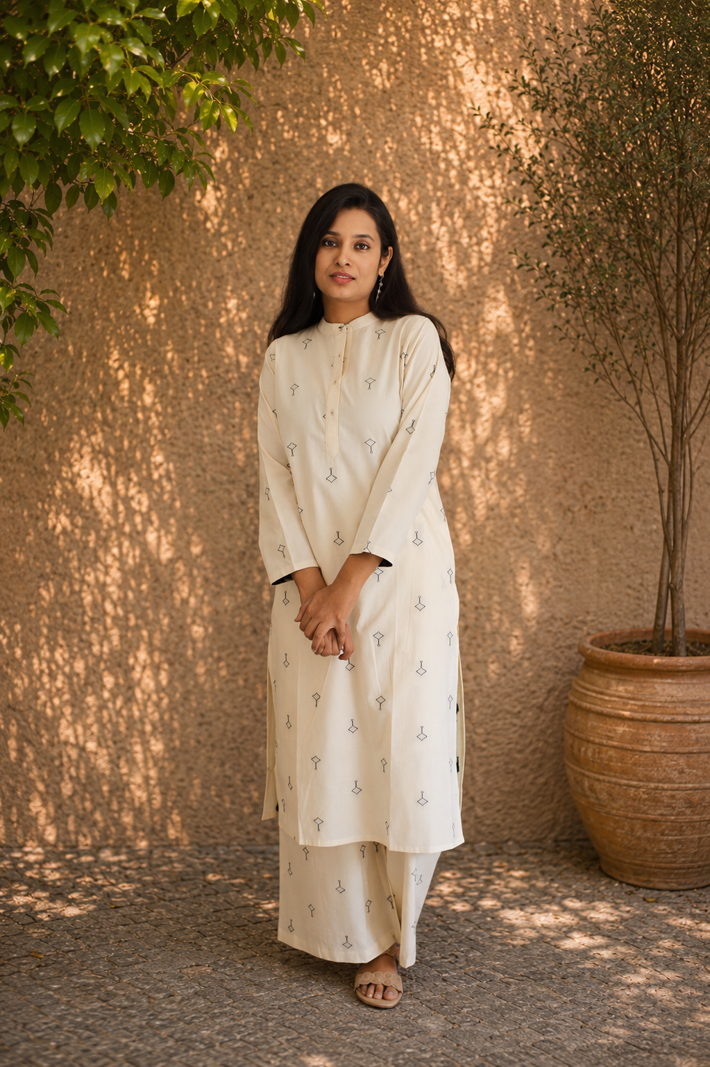 Handloom Cotton Co-ord Set | Handwoven Kurta Pant | KanthaIndia