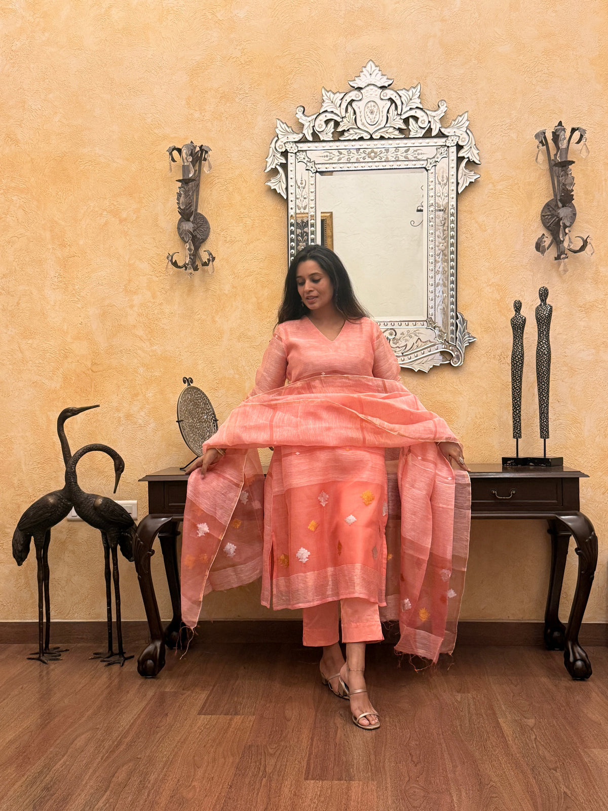 Aarambh Pink Jamdani Unstitched Fabric Set