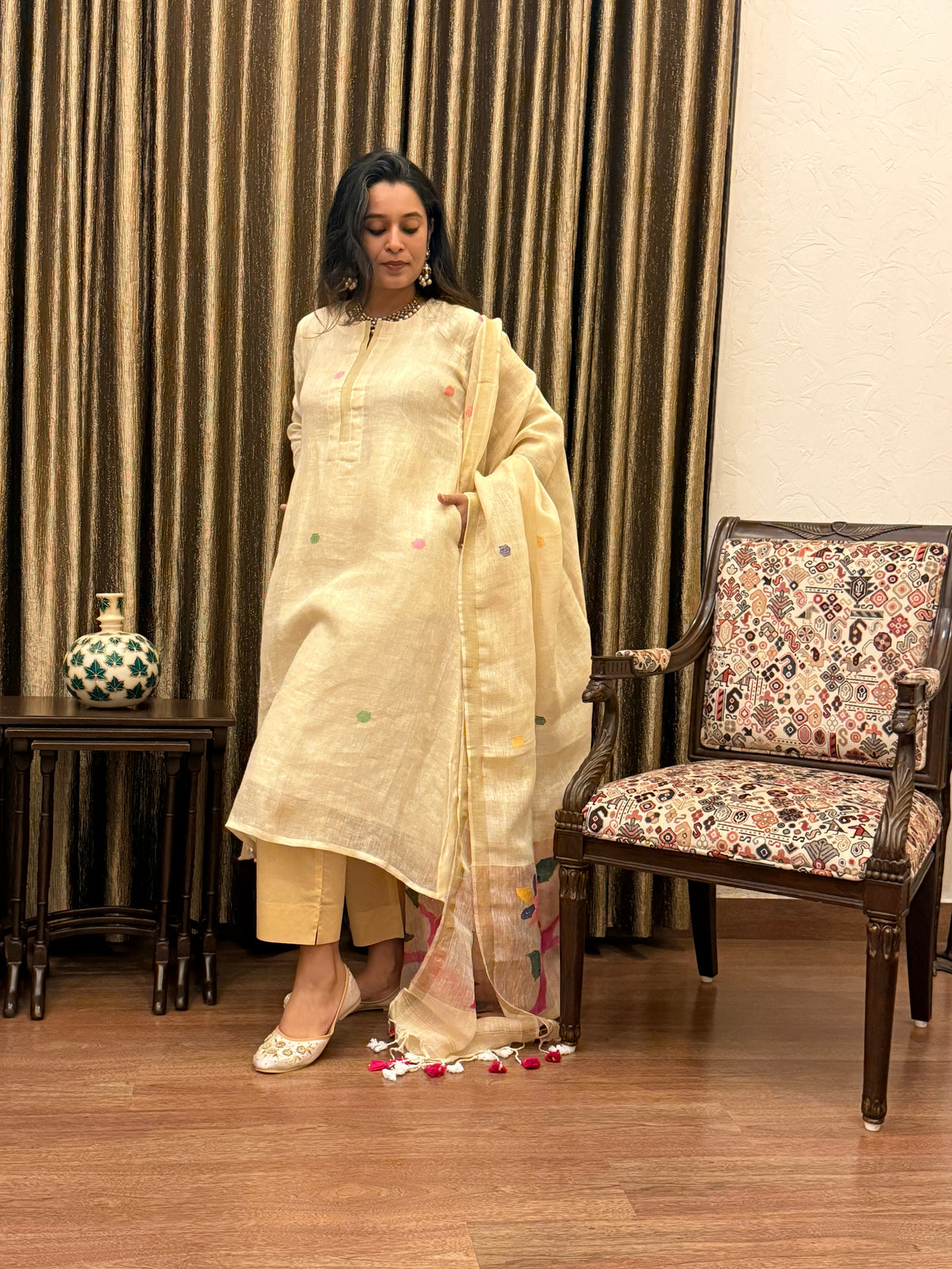 Golden Hour Jamdani Linen Suit Set