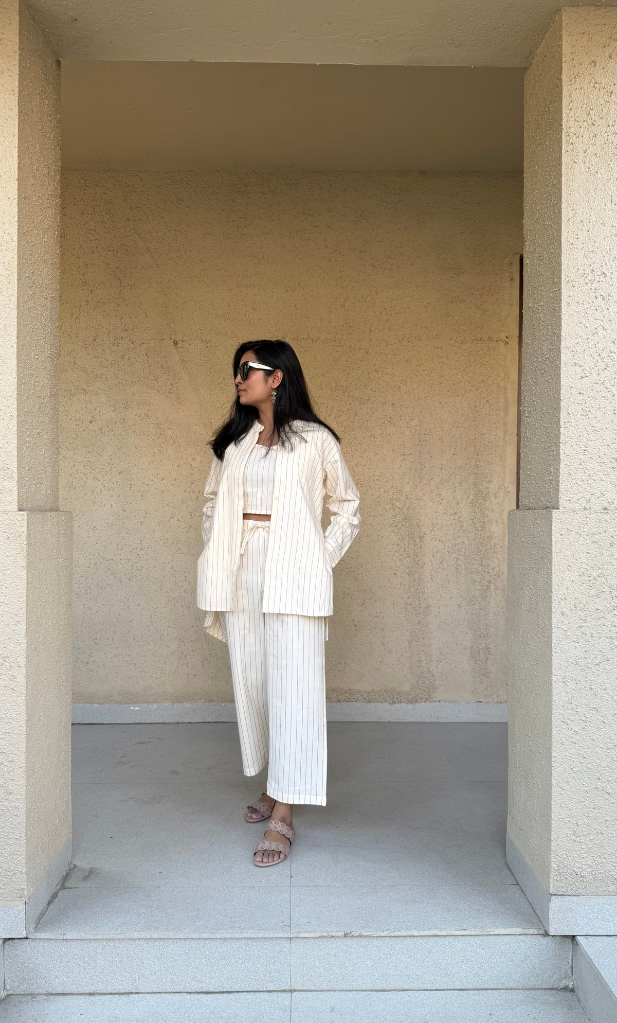 White Stripes Handloom Cotton Co-ord Set | KanthaIndia