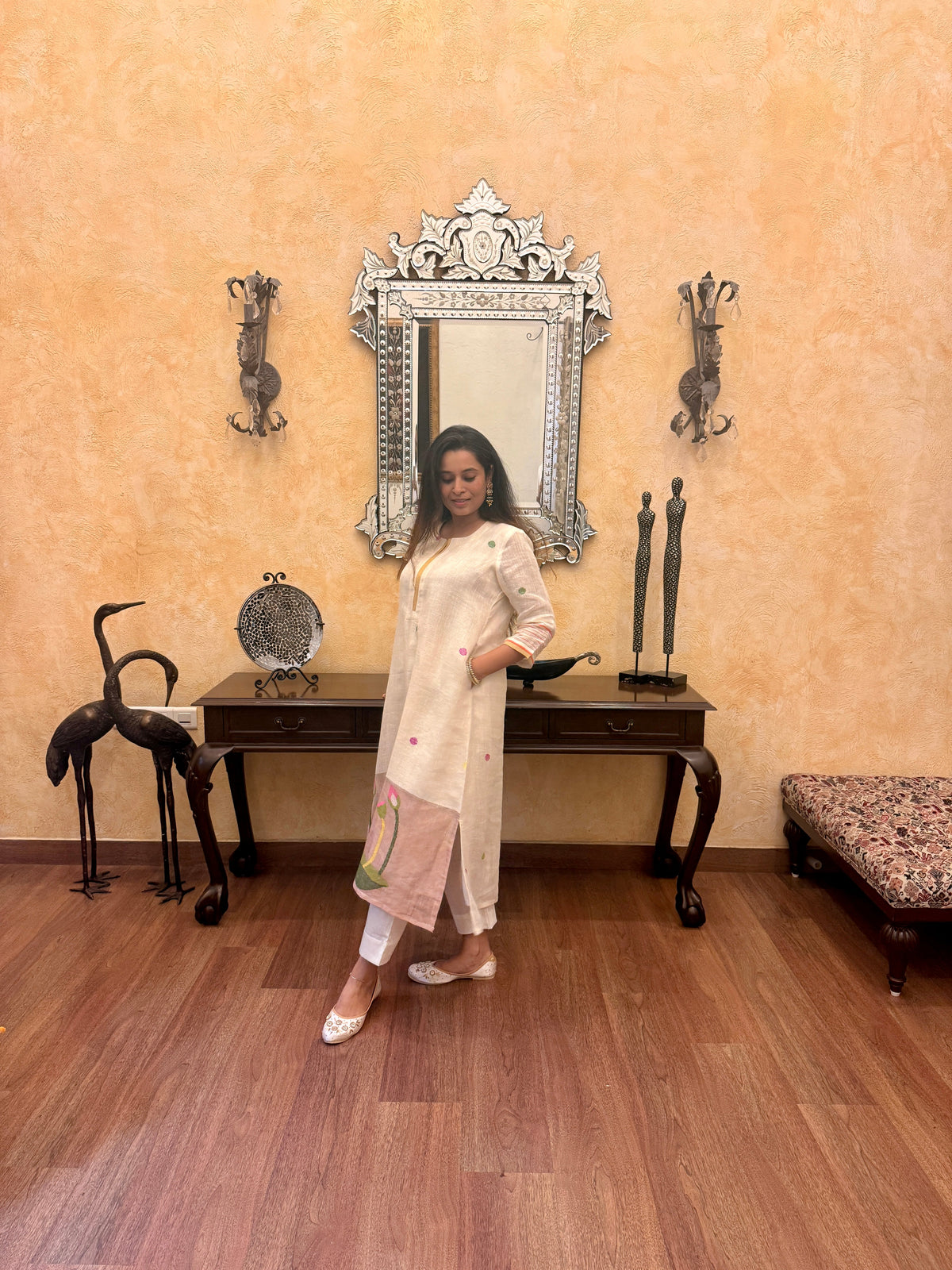 Dhara White Jamdani Paithani Dupatta Suit Set