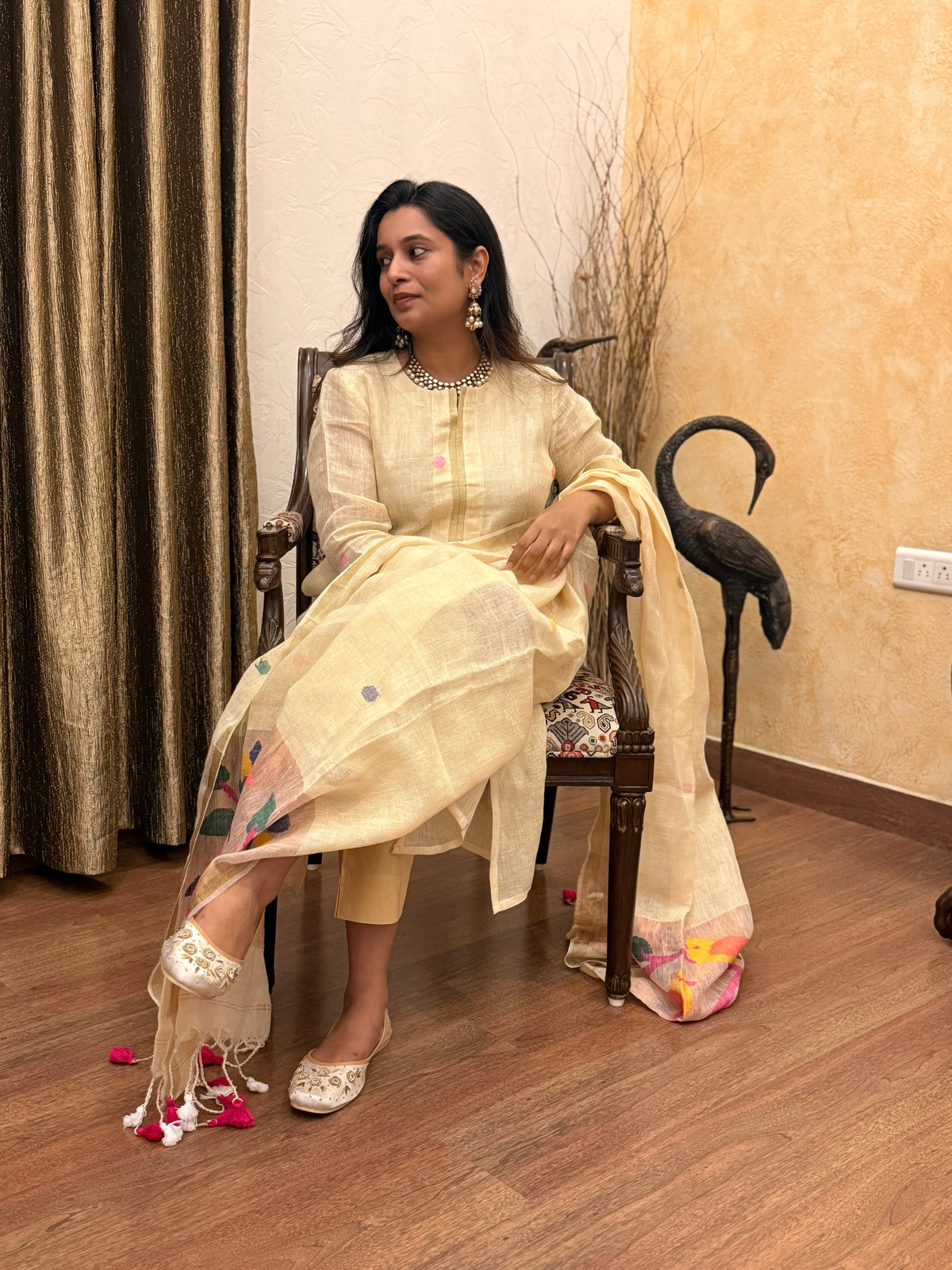 Golden Hour Jamdani Linen Suit Set